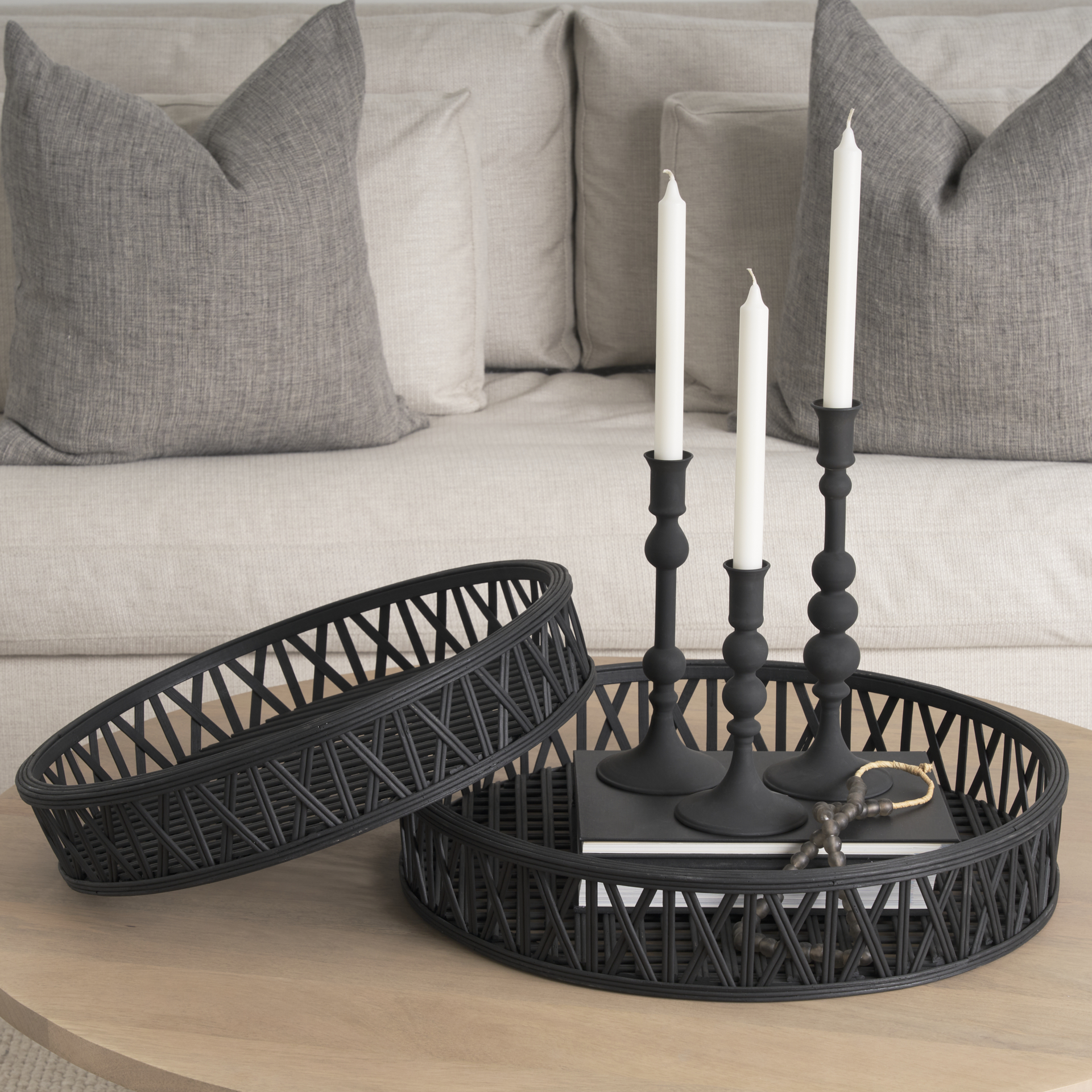haute medium matte black blown glass candlestick