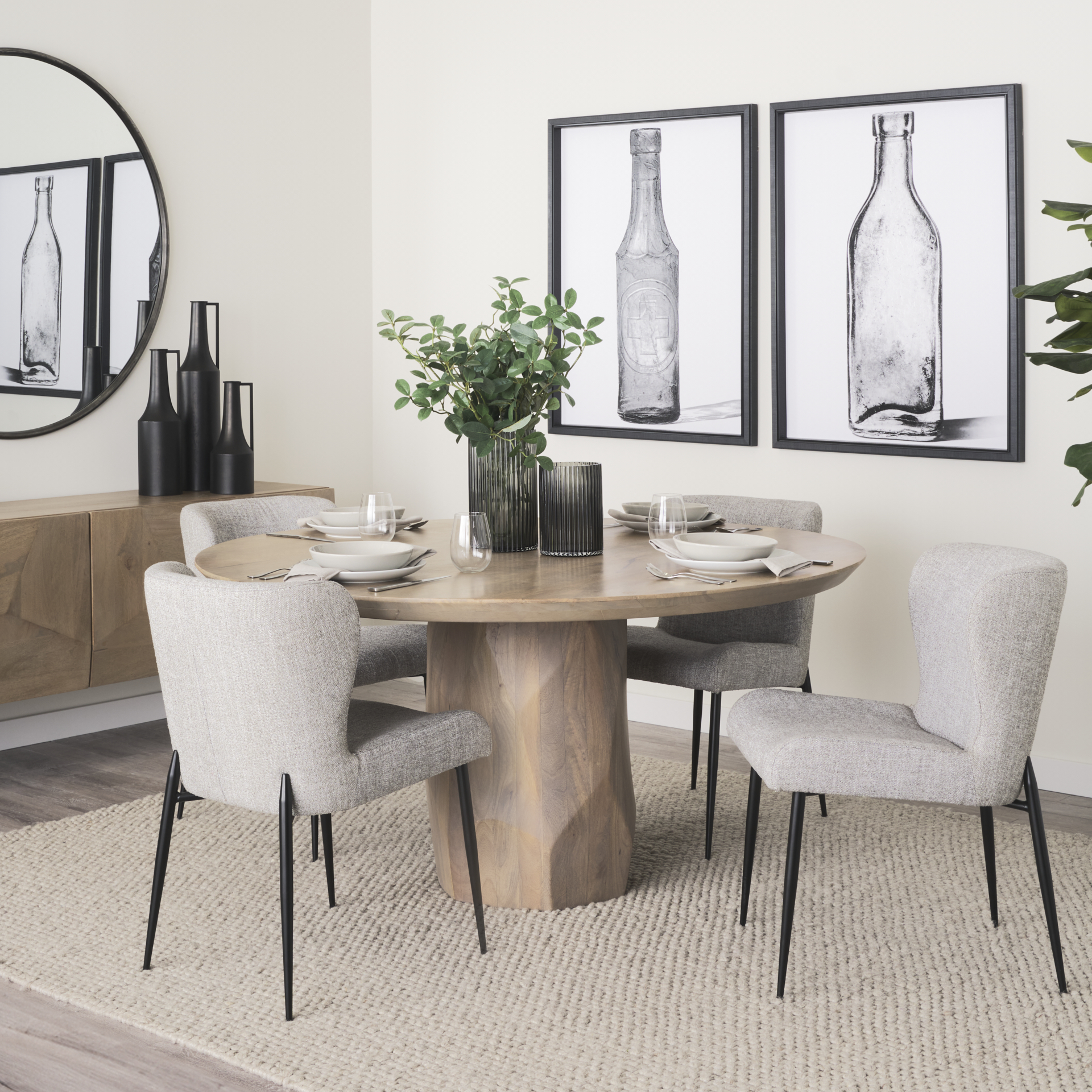 hartt dining chair w/ matte black metal frame and gray fabric