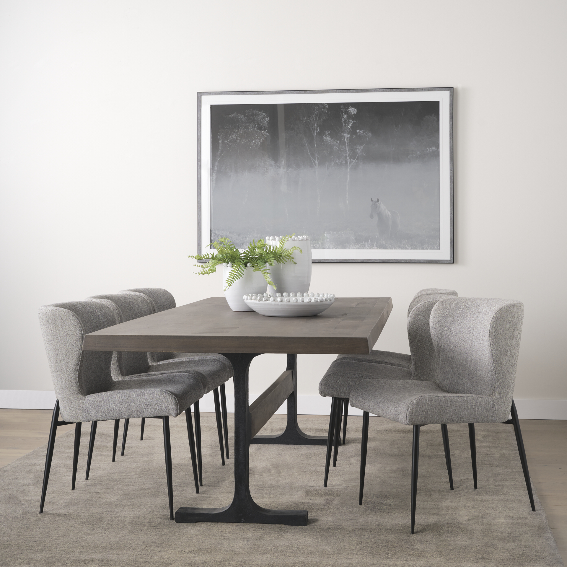 araxi rectangular dark brown wood w/ black metal base dining table