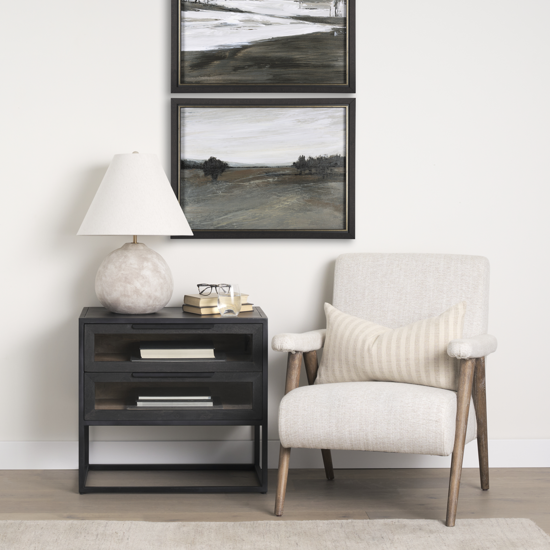 nico oatmeal upholstered w/ brown wood accent chair