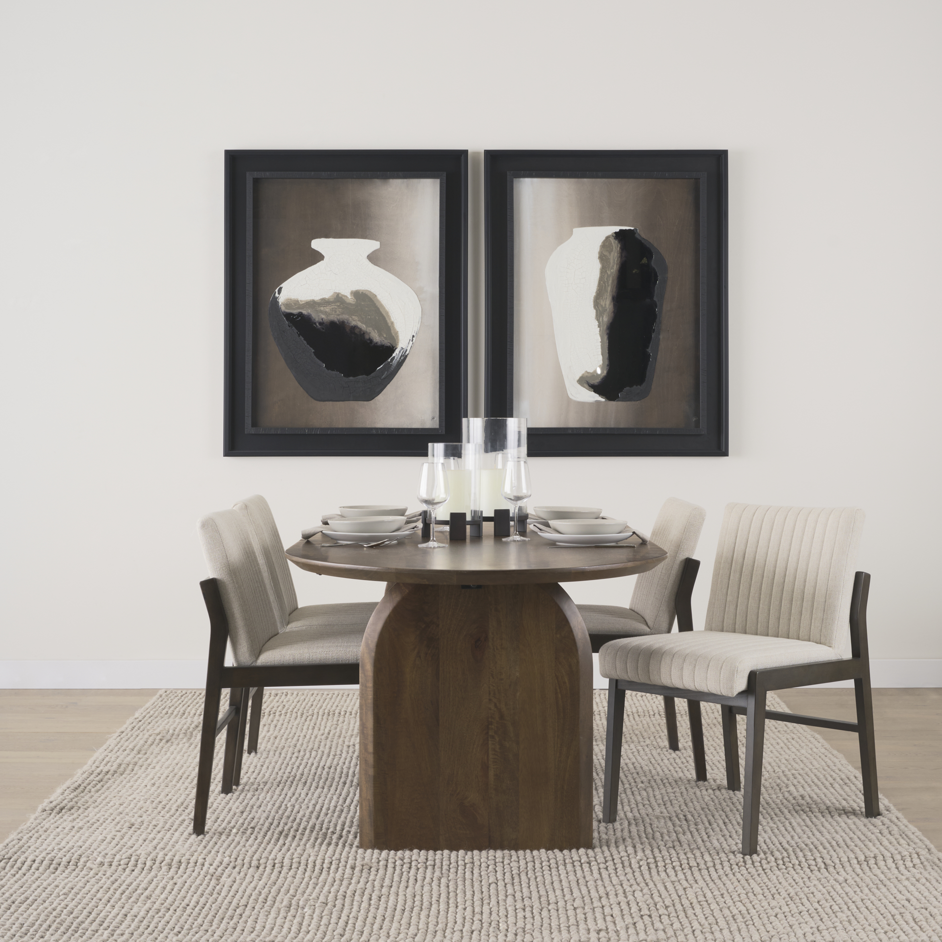 tahoe cream upholstered and black-brown wood armless dining chair