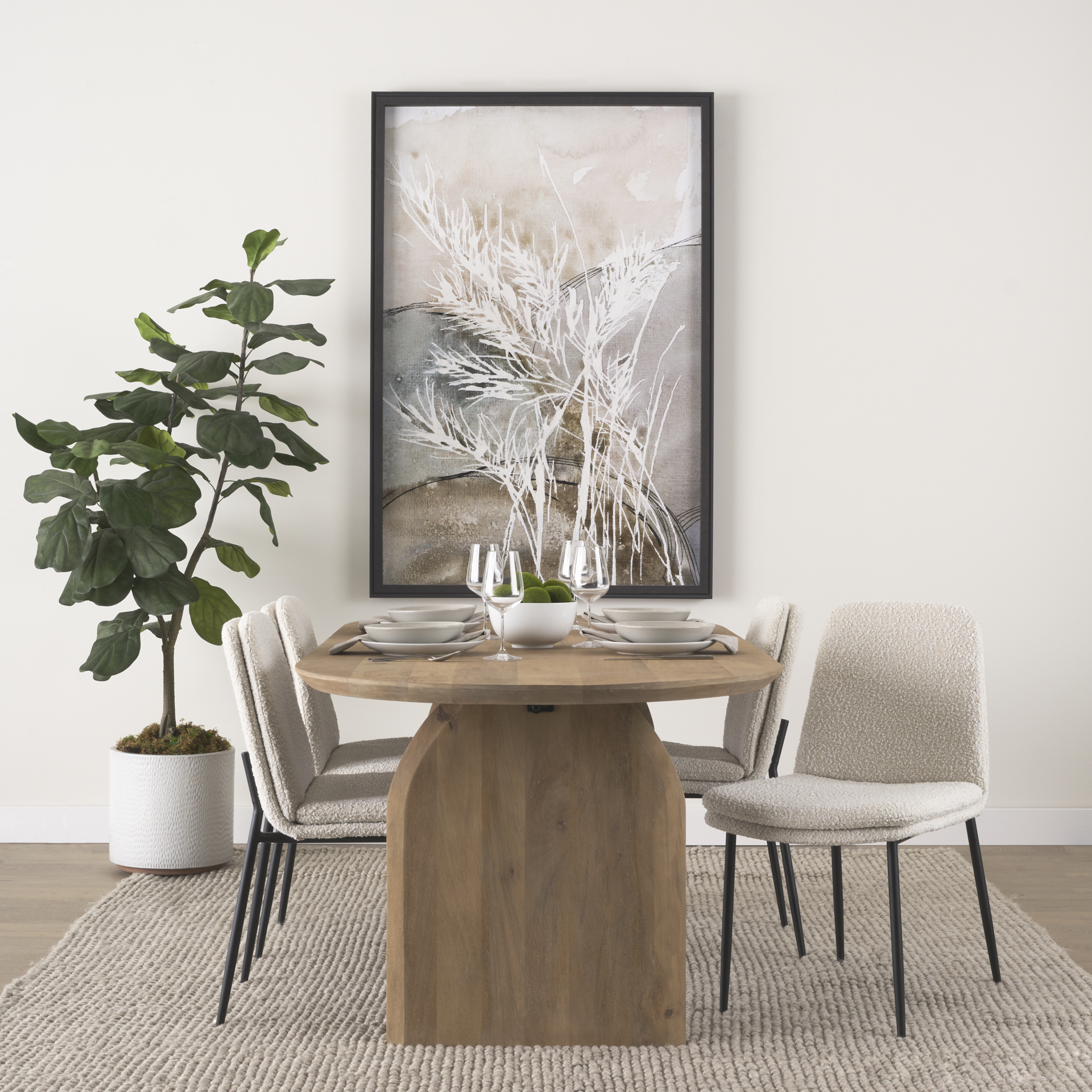 eve dining chair w/ cream boucle fabric & matte black metal
