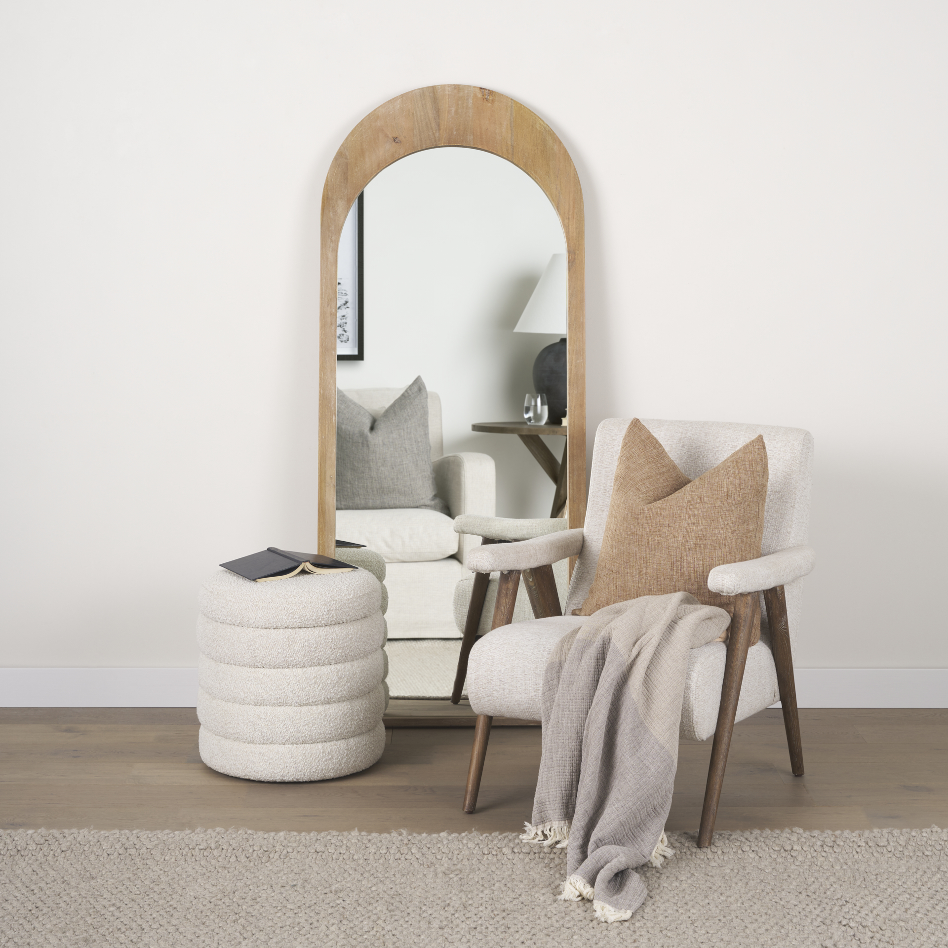 nico oatmeal upholstered w/ brown wood accent chair