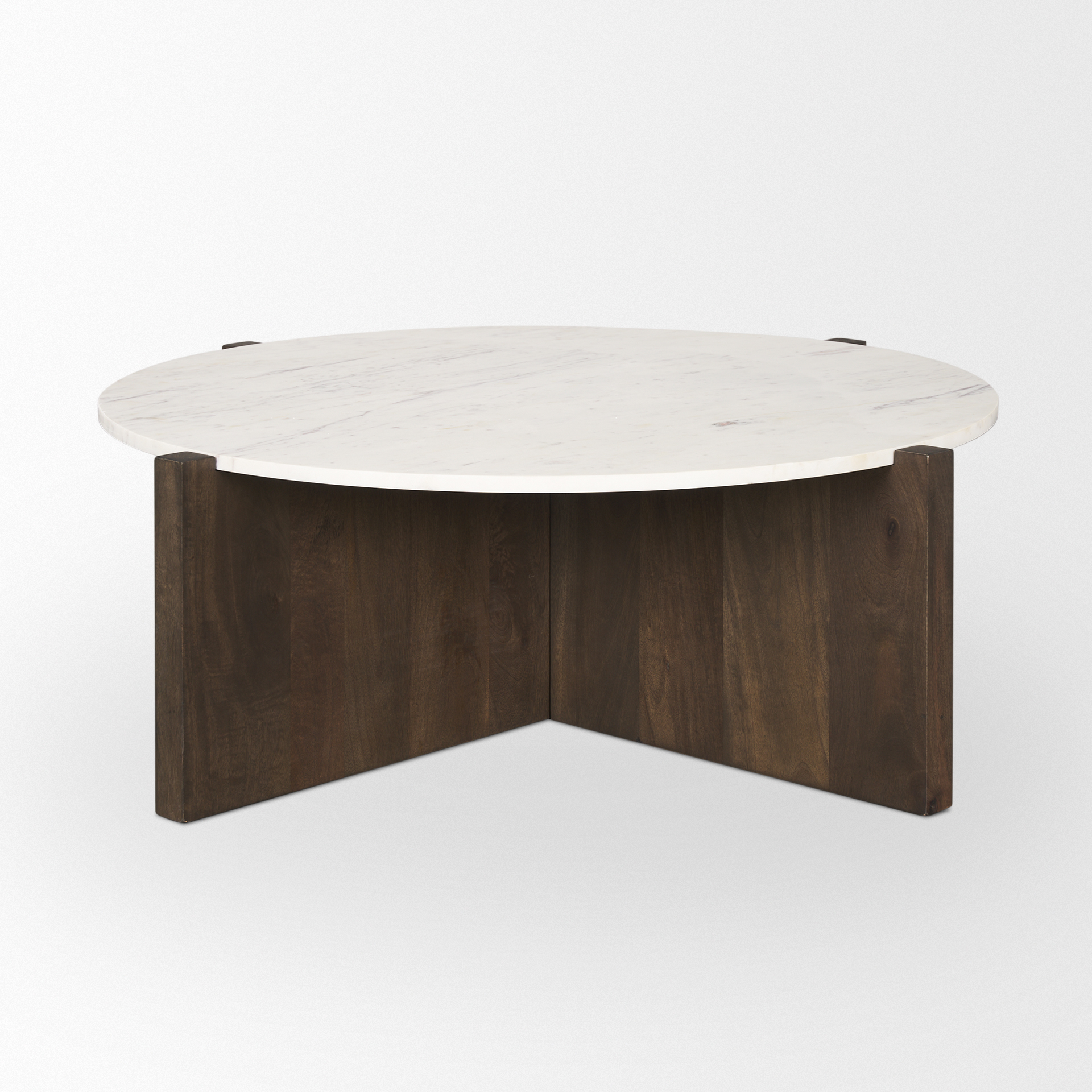 bianca dark brown wood w/ marble round top coffee table