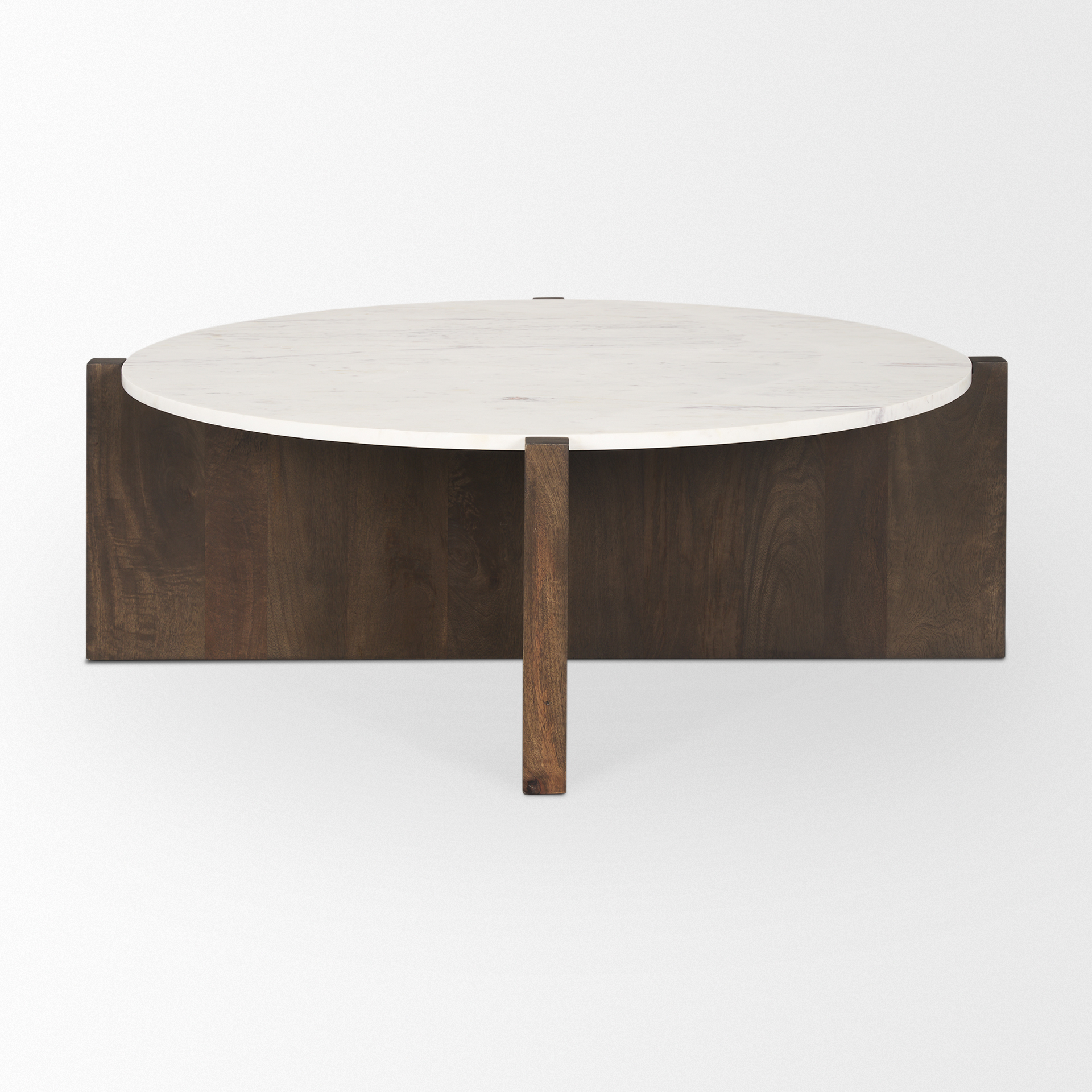 bianca dark brown wood w/ marble round top coffee table