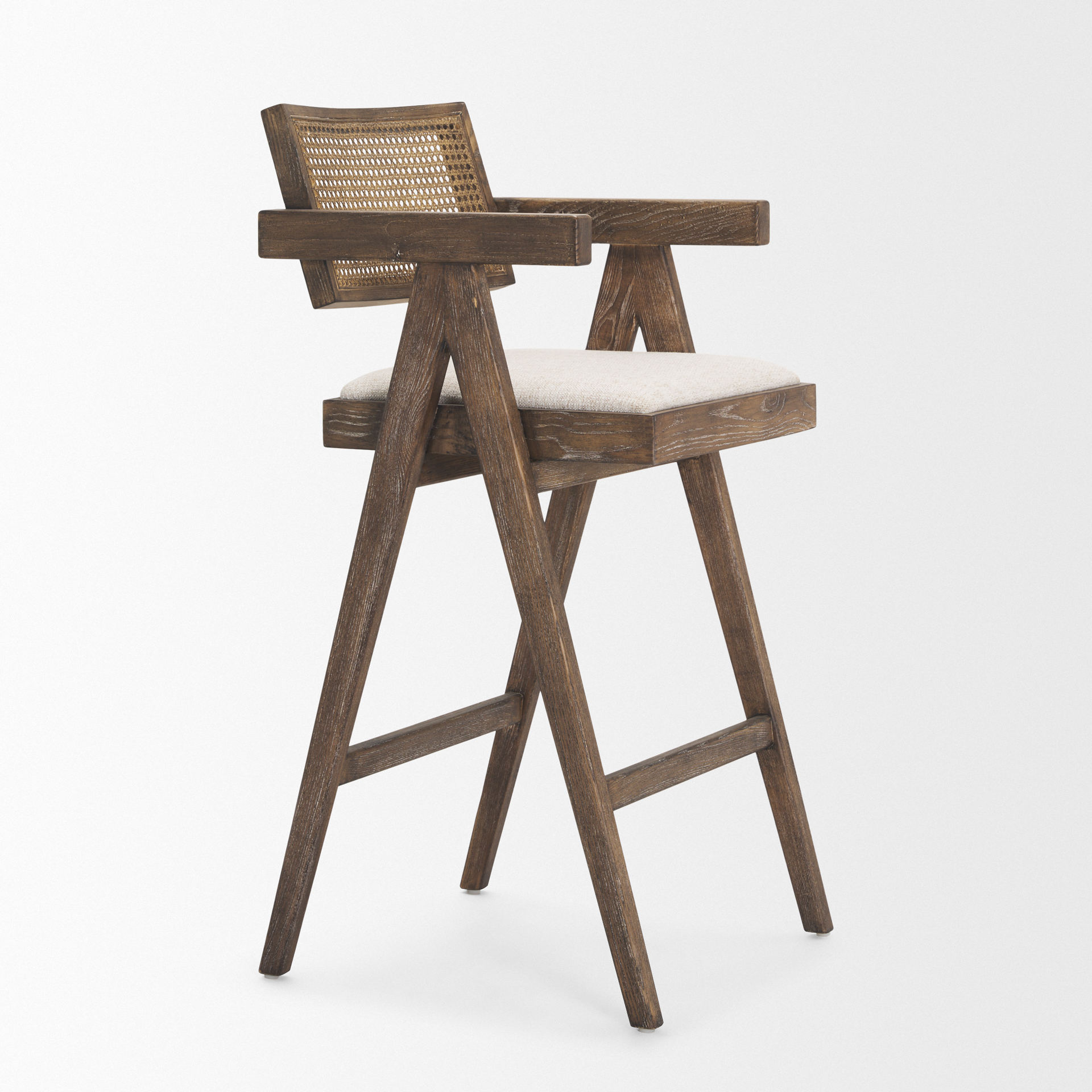 indie medium brown wood w/ cane bar stool