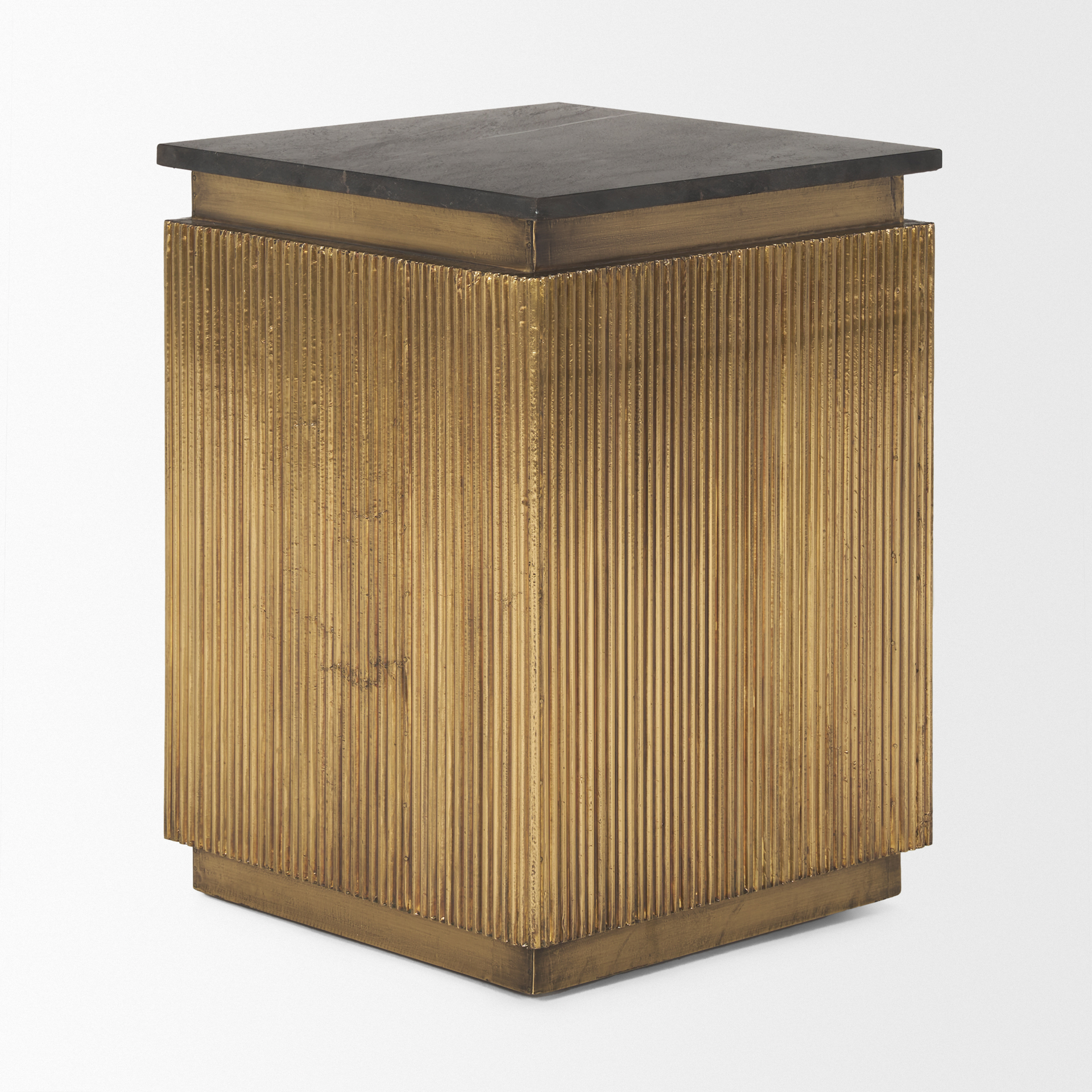 satima black marble w/ gold metal square fluted accent table