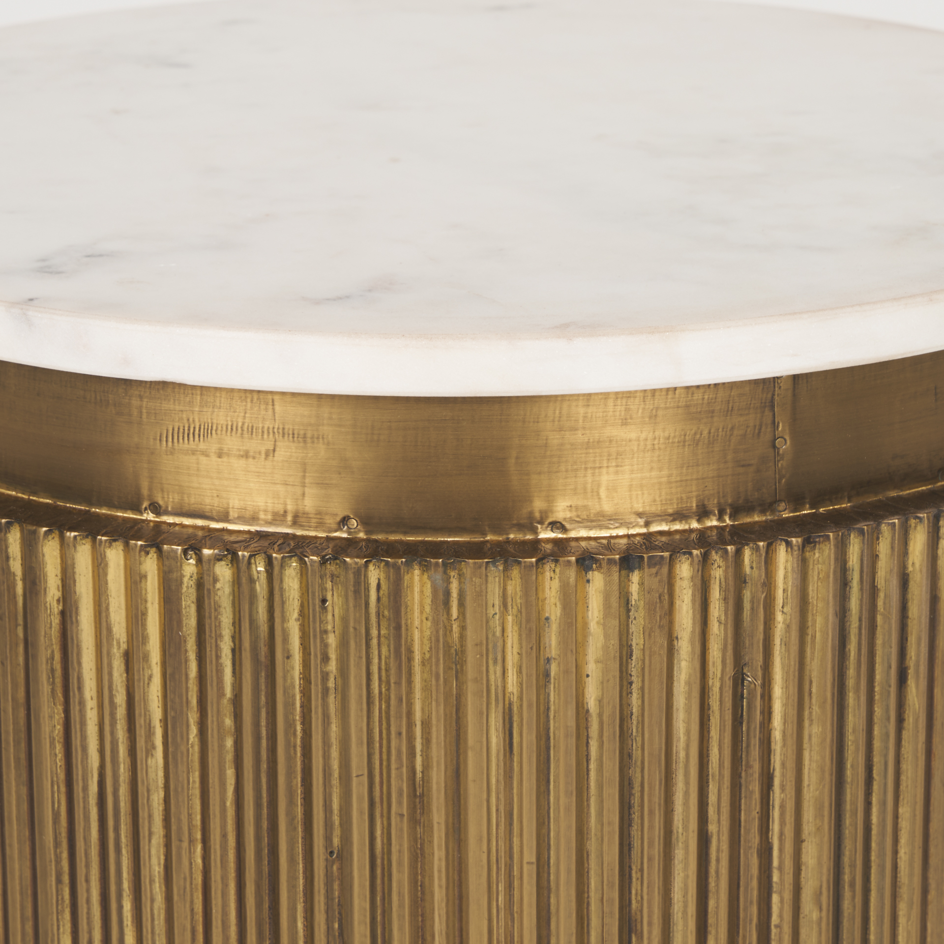 satima white marble w/ gold metal round fluted accent table