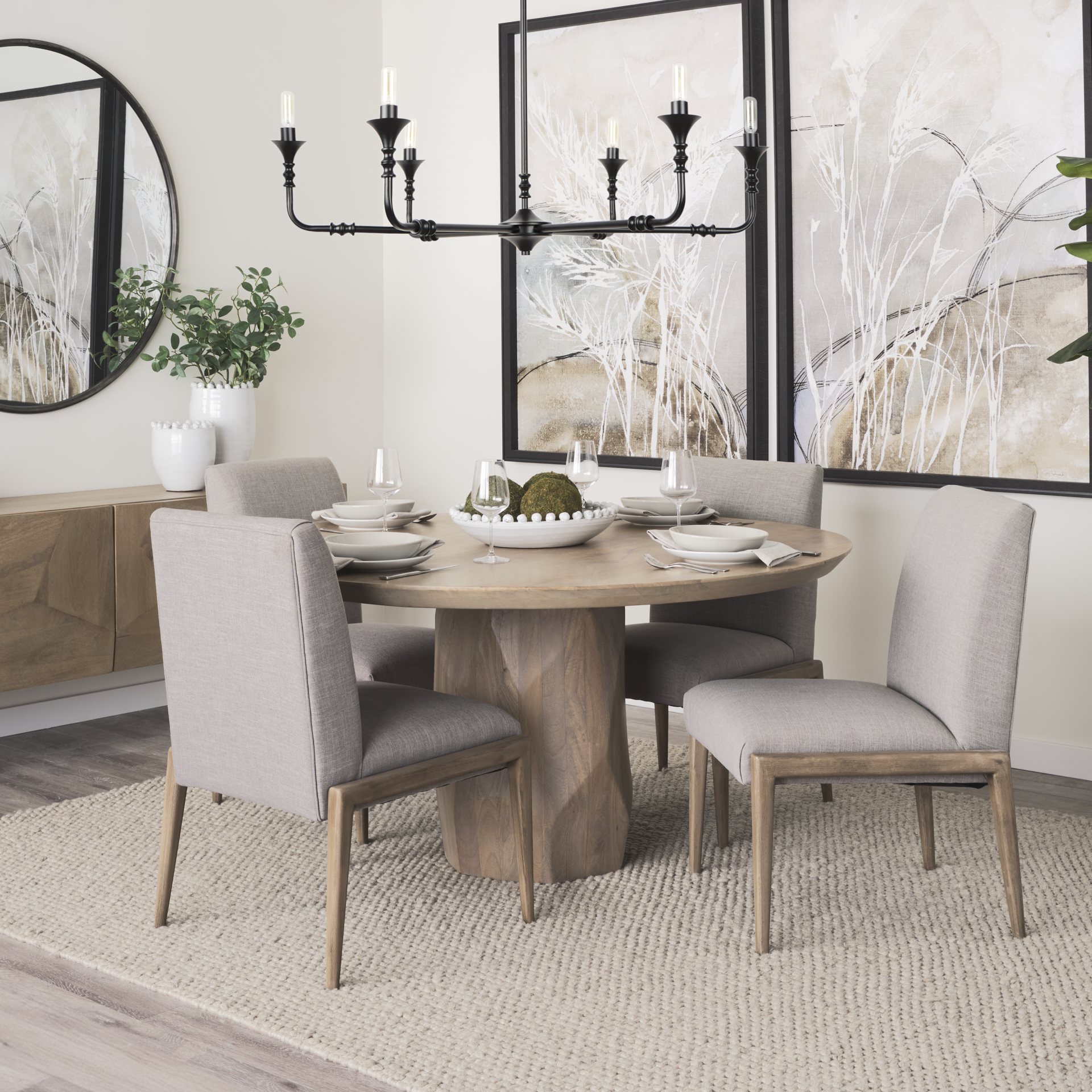 palisades gray upholstery w/ solid wood armless dining chair