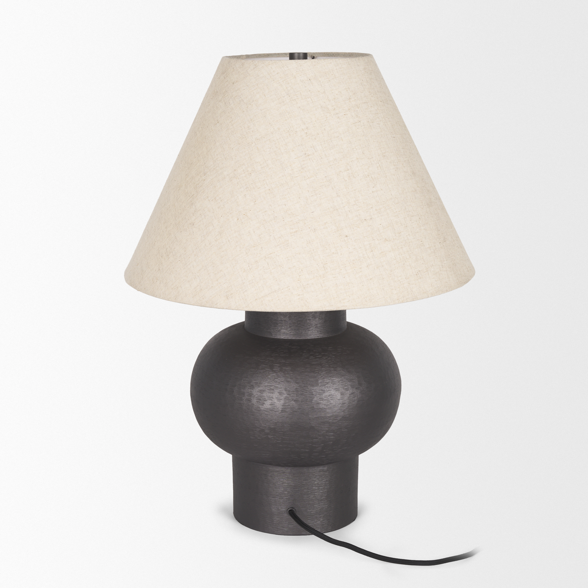 salaah black brushed metal w/ beige shade table lamp