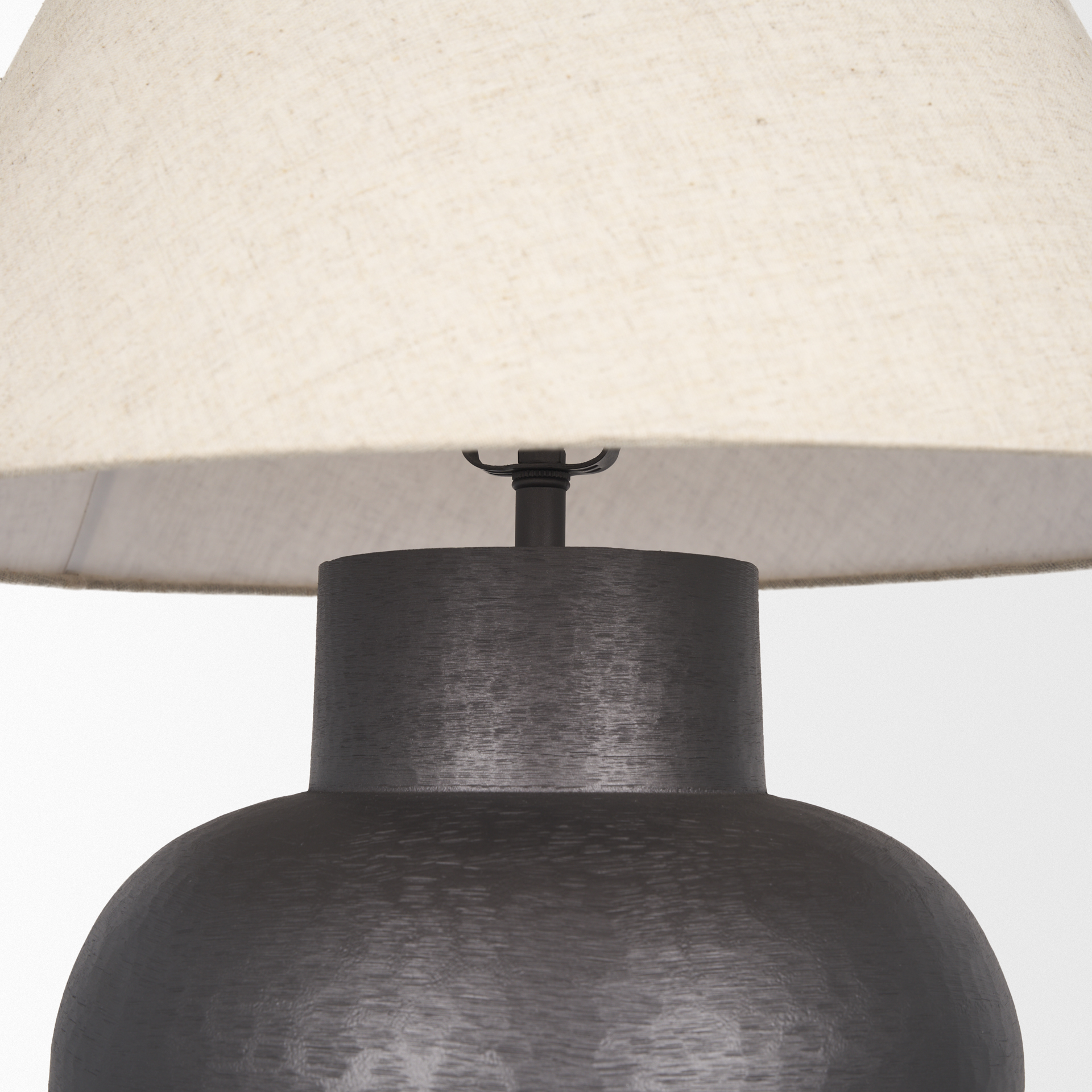 salaah black brushed metal w/ beige shade table lamp