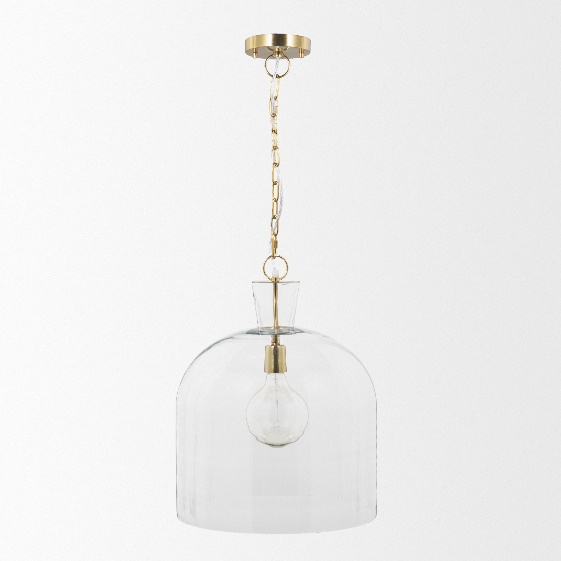 sadah large clear blown glass w/ gold metal pendant light