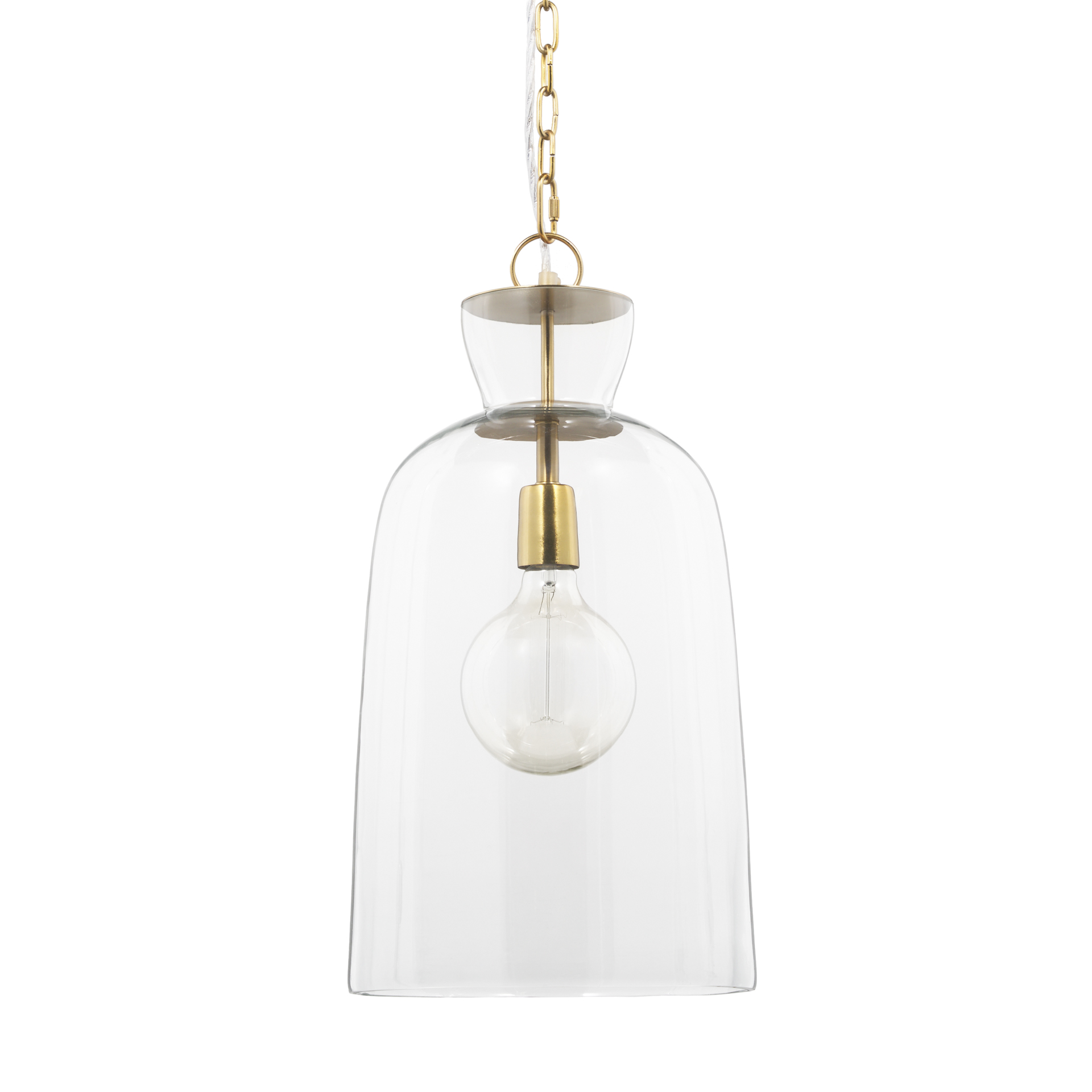sadah tall clear blown glass w/ gold metal pendant light
