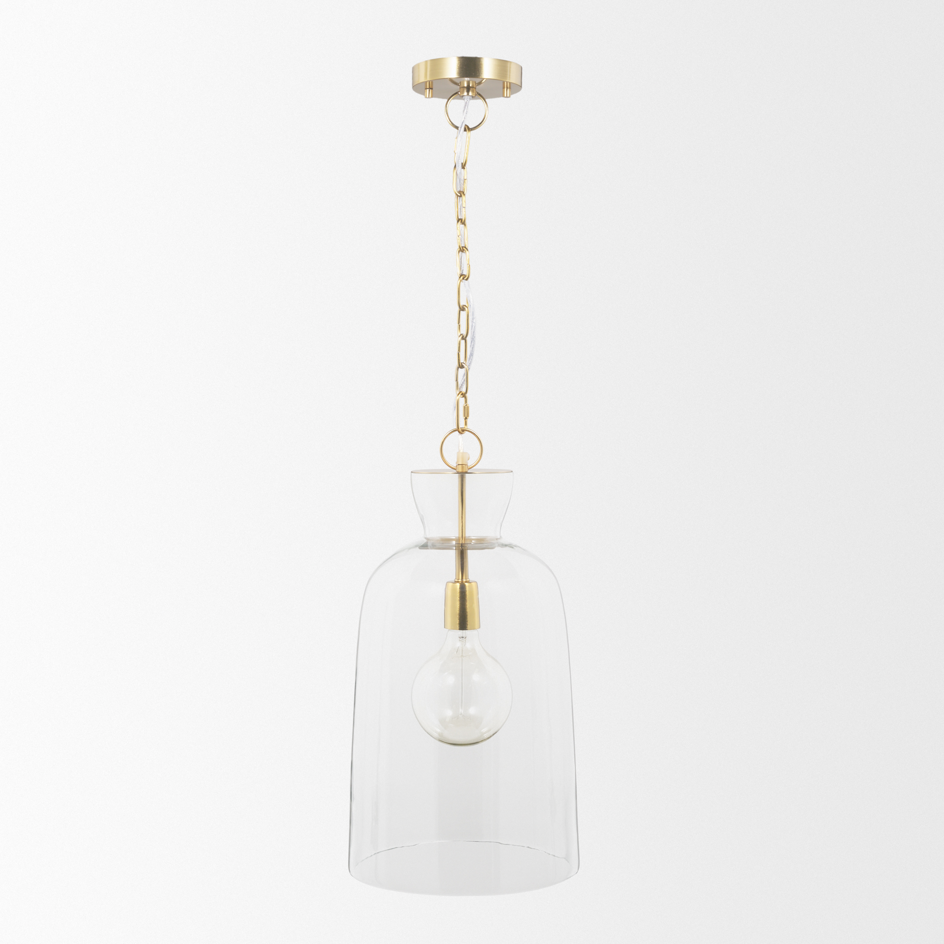 sadah tall clear blown glass w/ gold metal pendant light