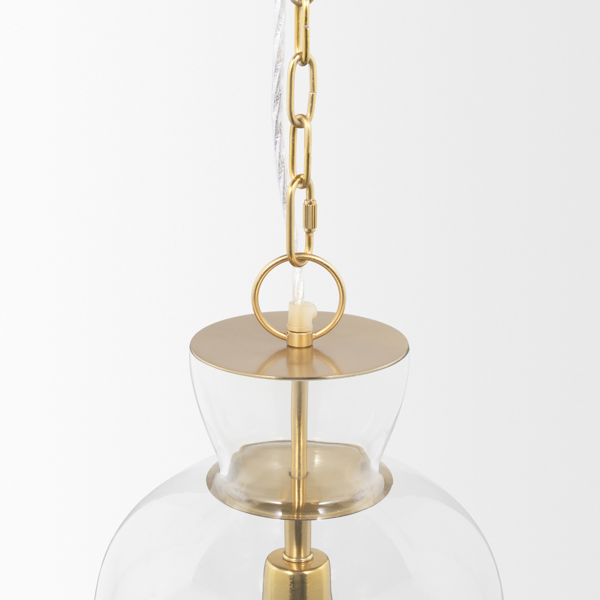 sadah tall clear blown glass w/ gold metal pendant light