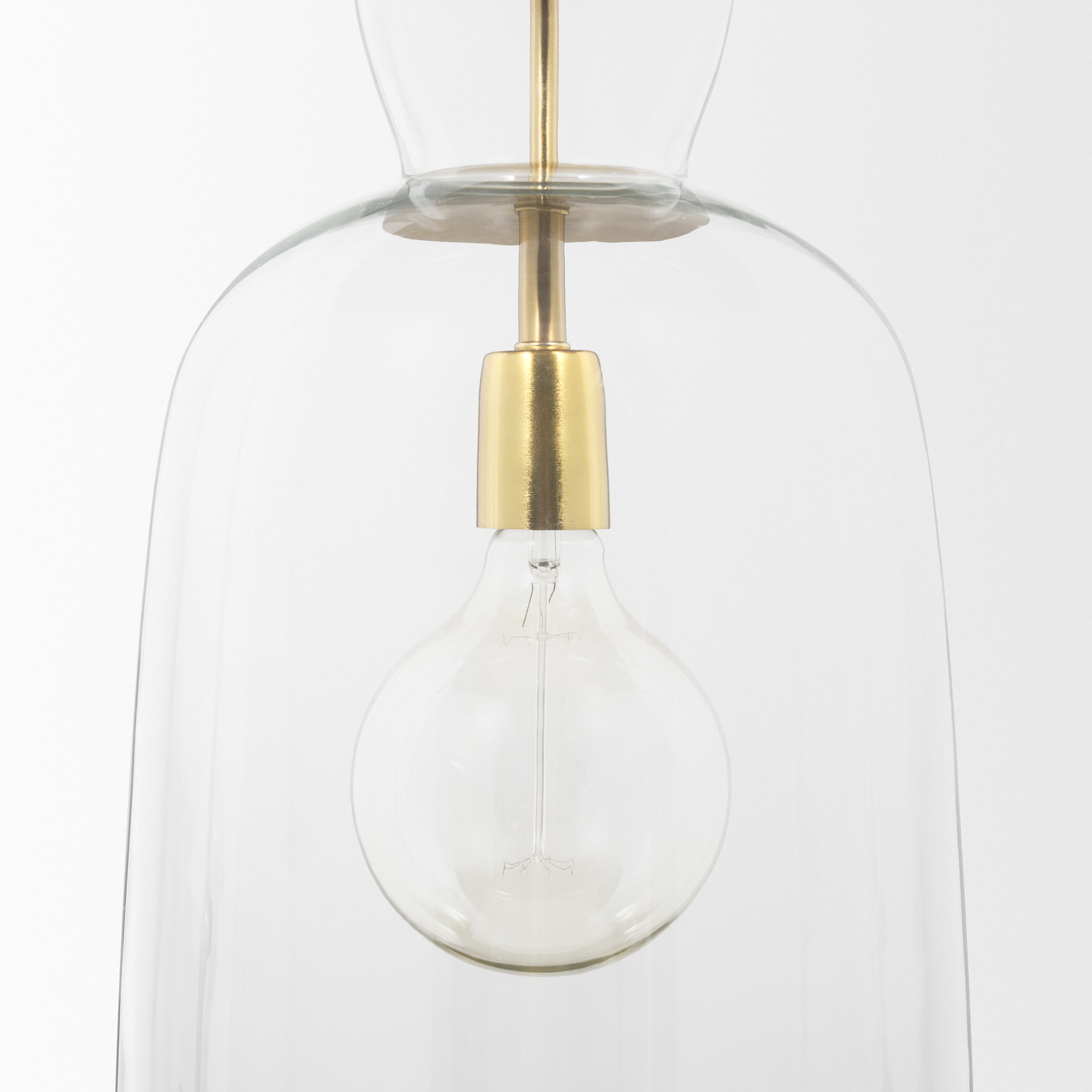 sadah tall clear blown glass w/ gold metal pendant light