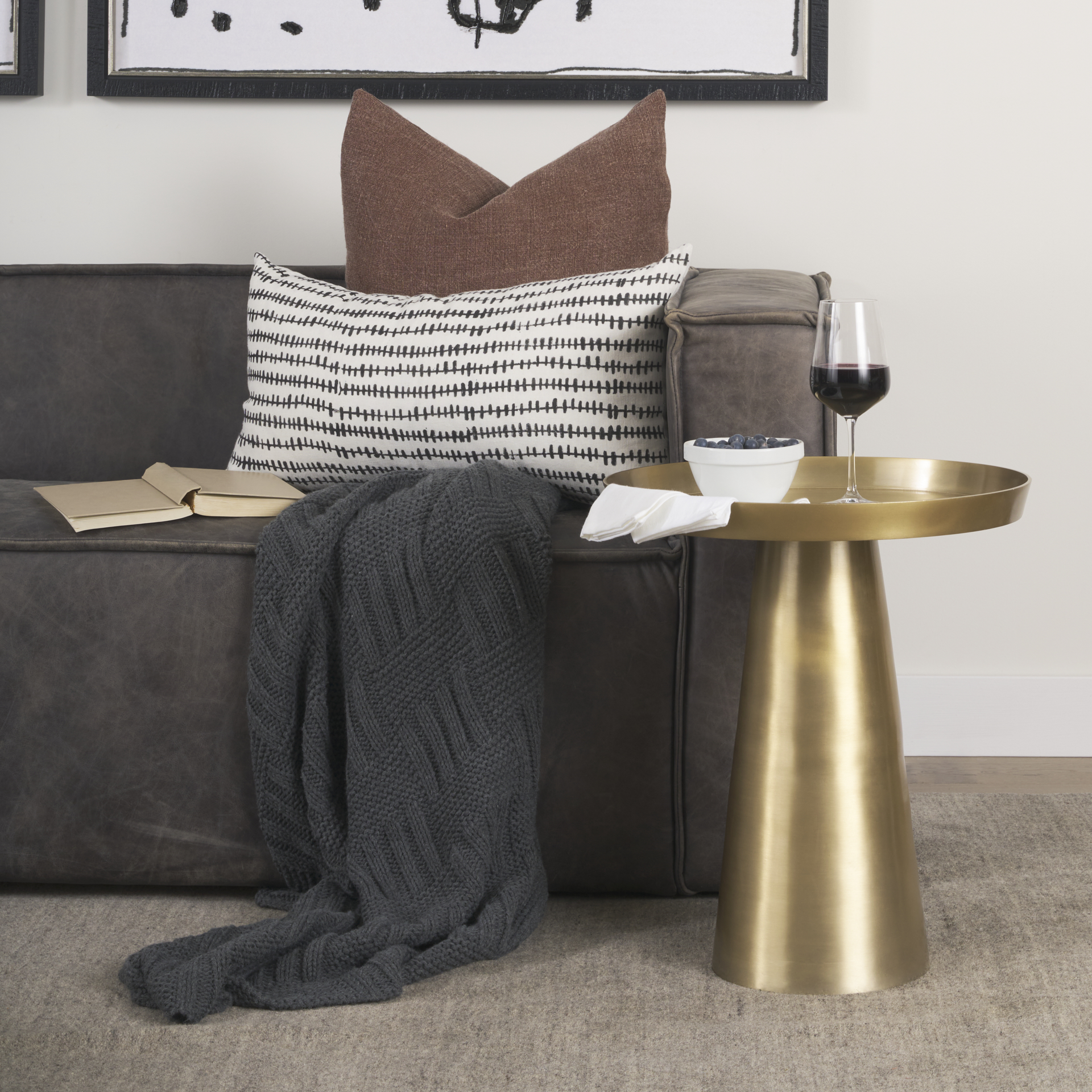 roland satin brass cast aluminum metal accent table