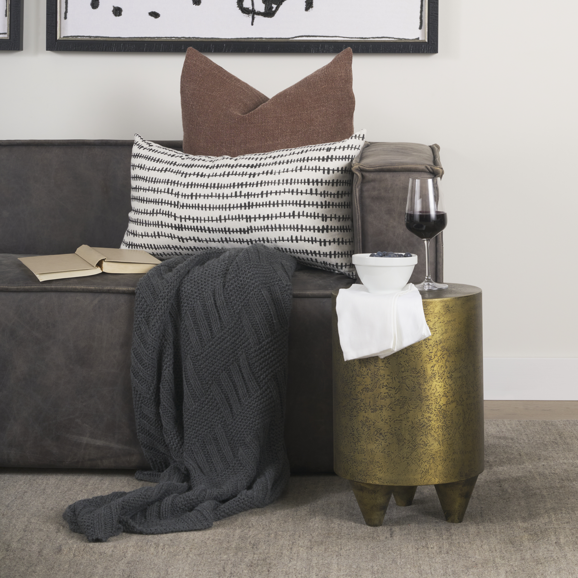 rosh textured gold metal w/ acid wash accent table