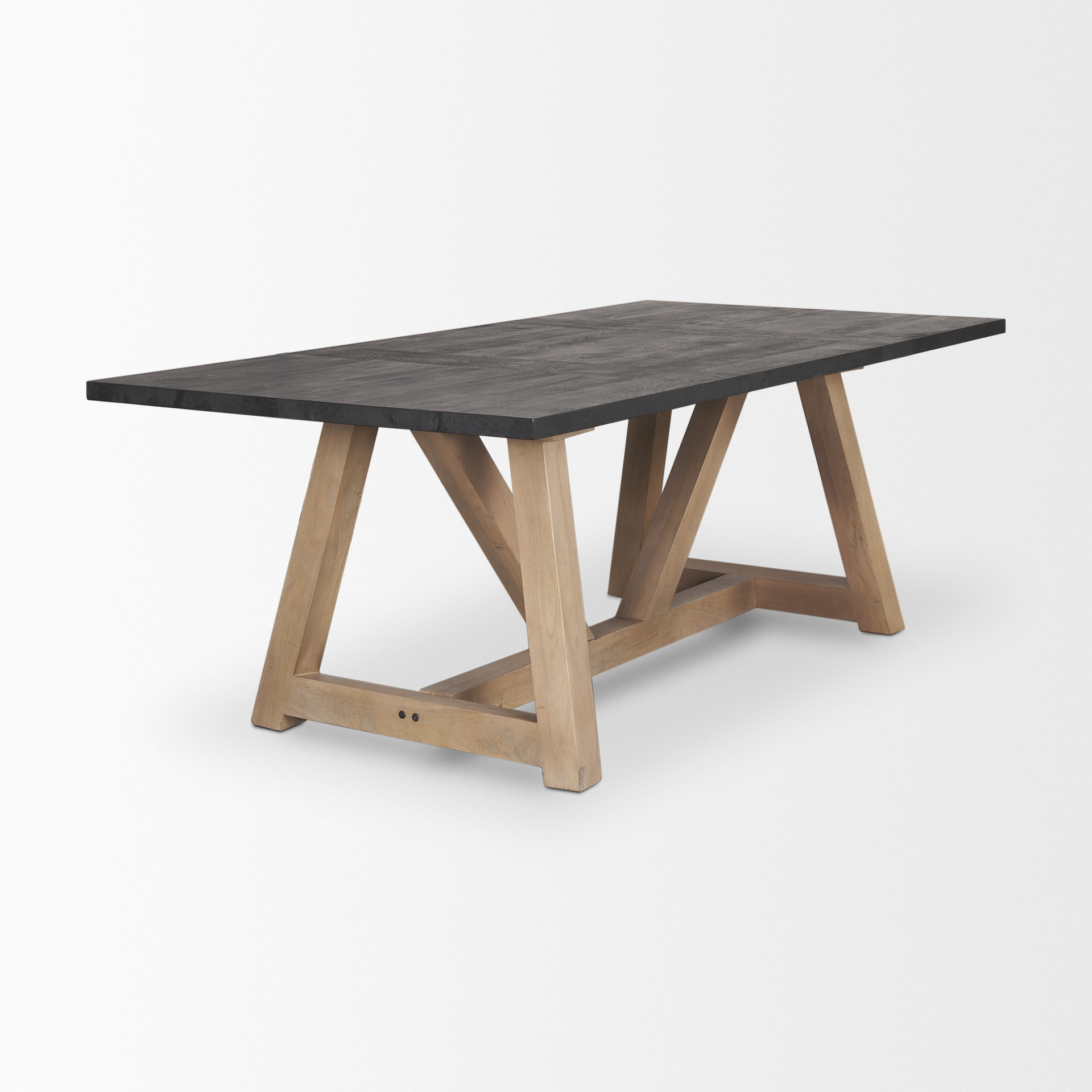 rialto rectangular two-tone black and brown solid wood dining table