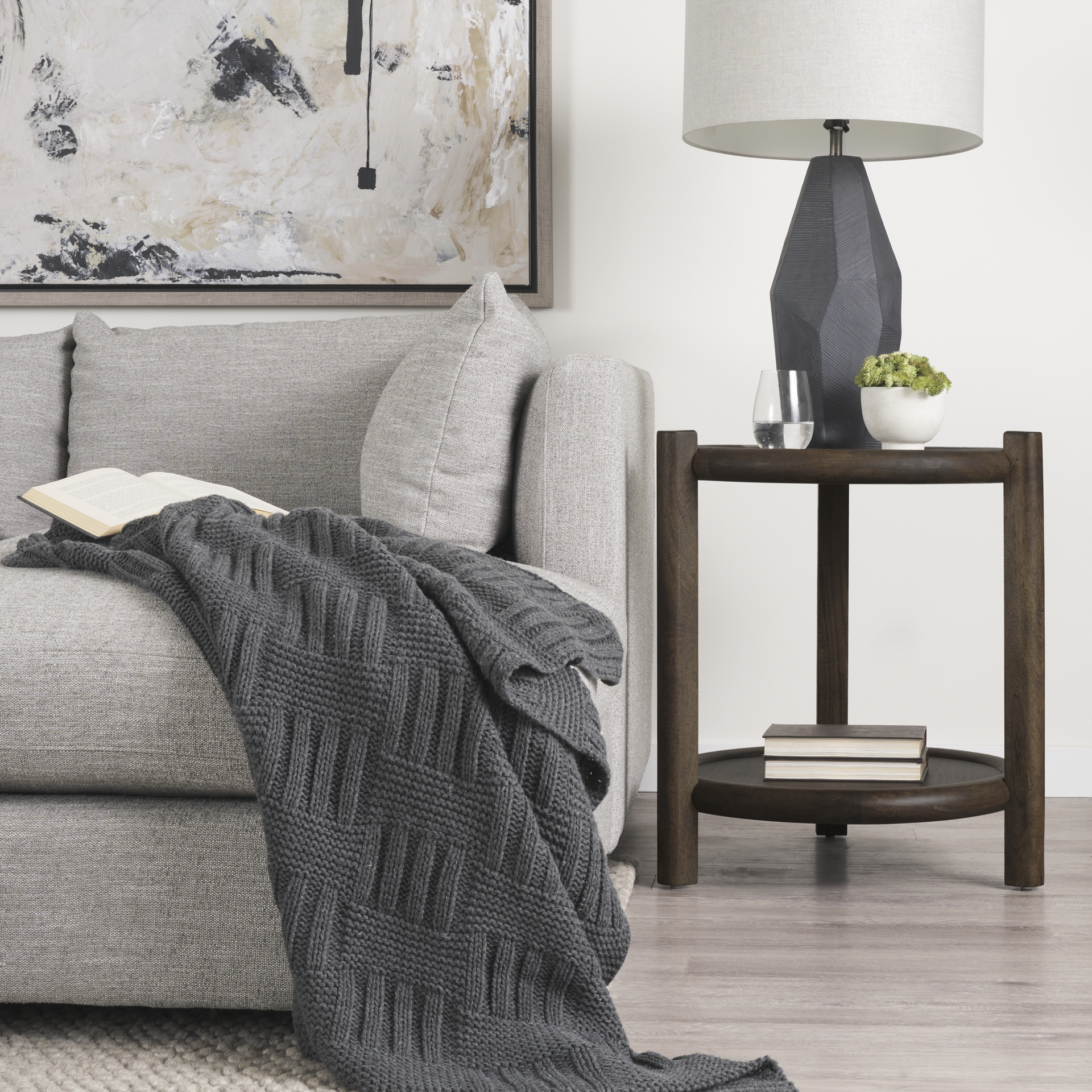 Romi Dark Brown Wood w/ Bottom Shelf Round Accent Table