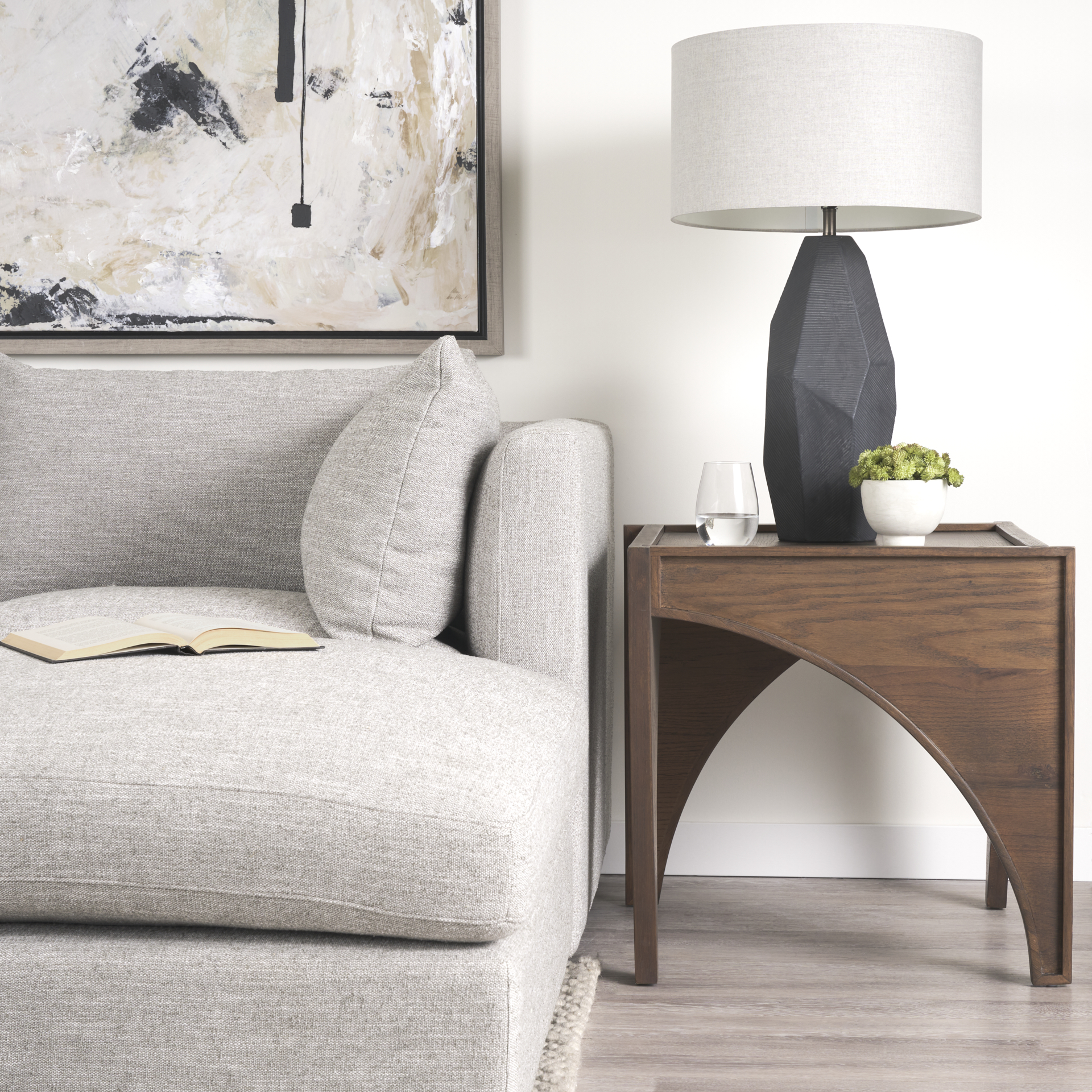 laraya medium brown wood w/ arches end table