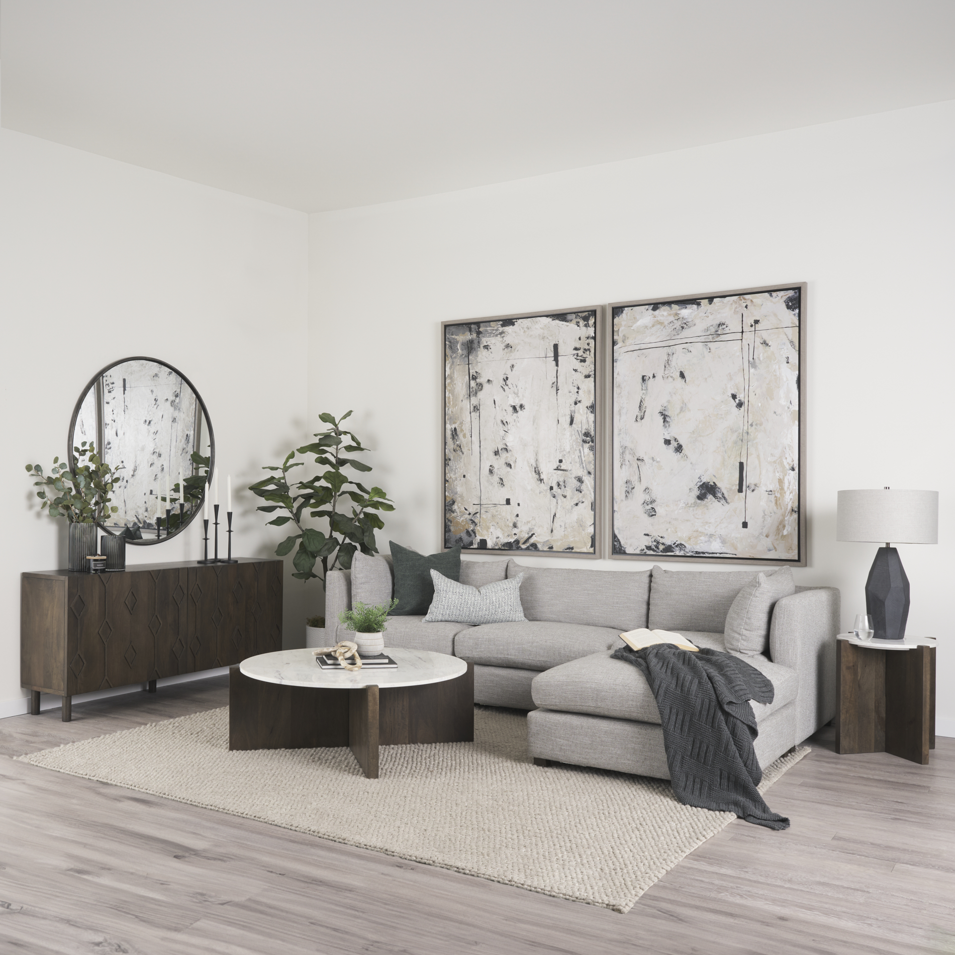 bianca dark brown wood w/ marble round top coffee table