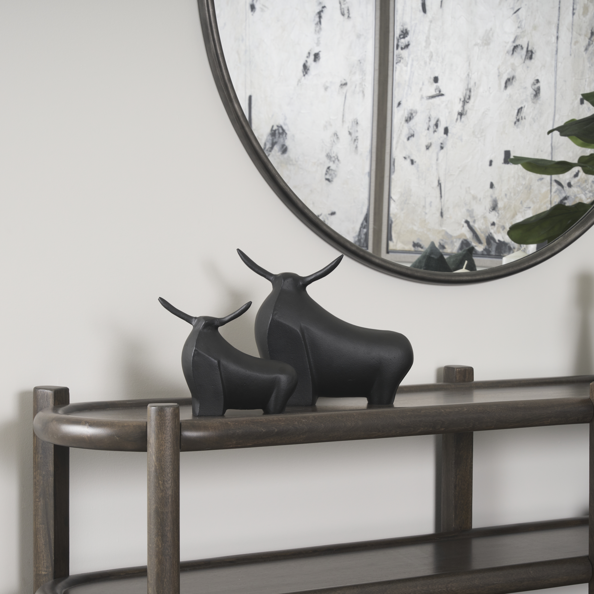 radu small matte black metal bull decorative object