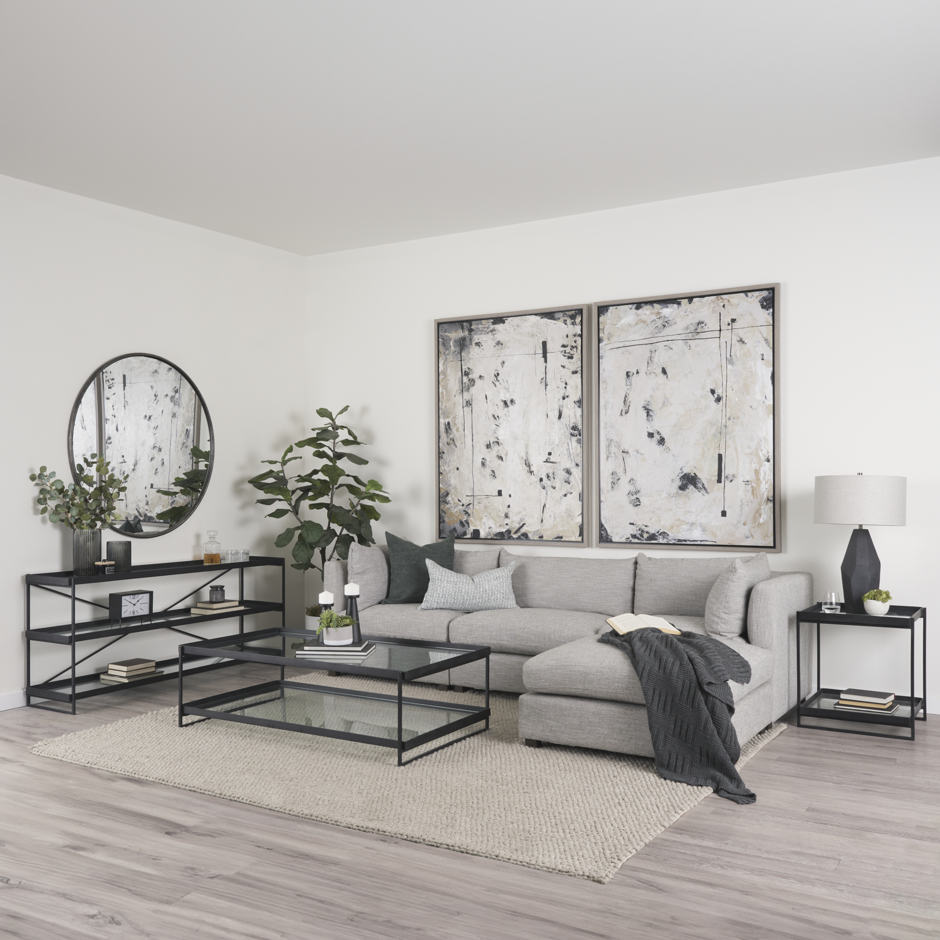 trey black metal w/glass accent table