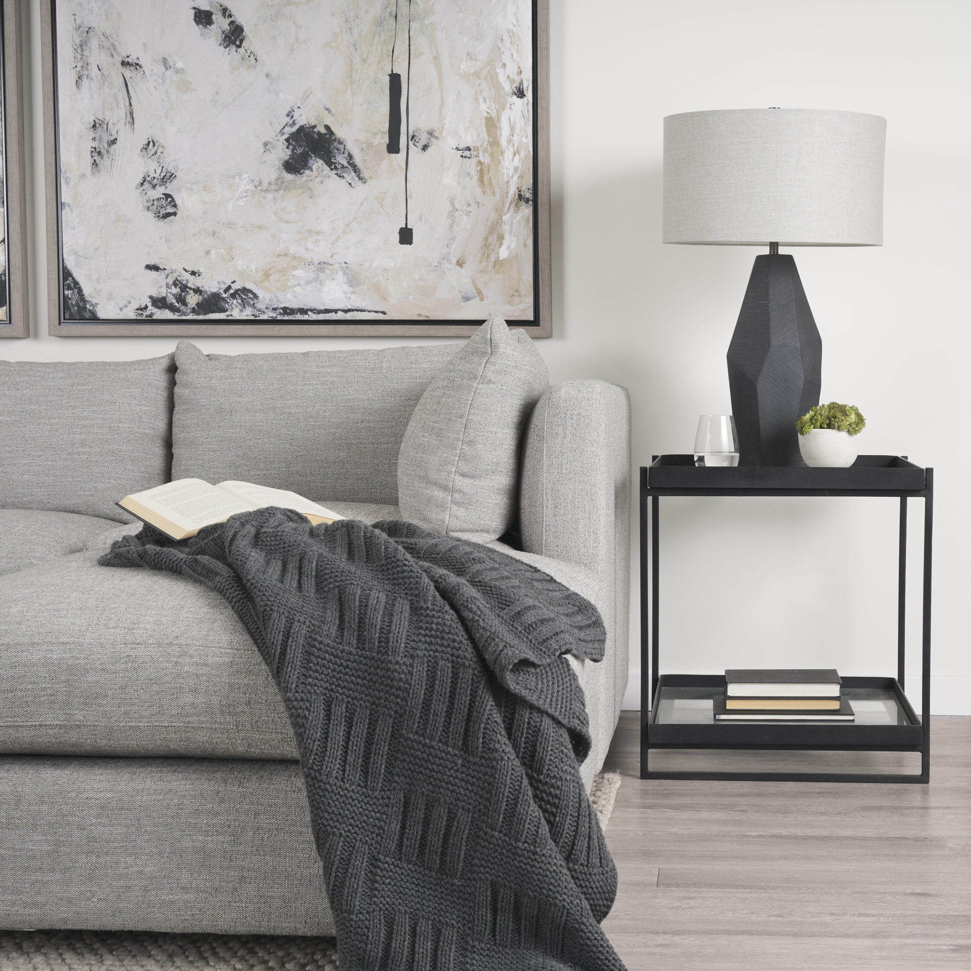 trey black metal w/glass accent table