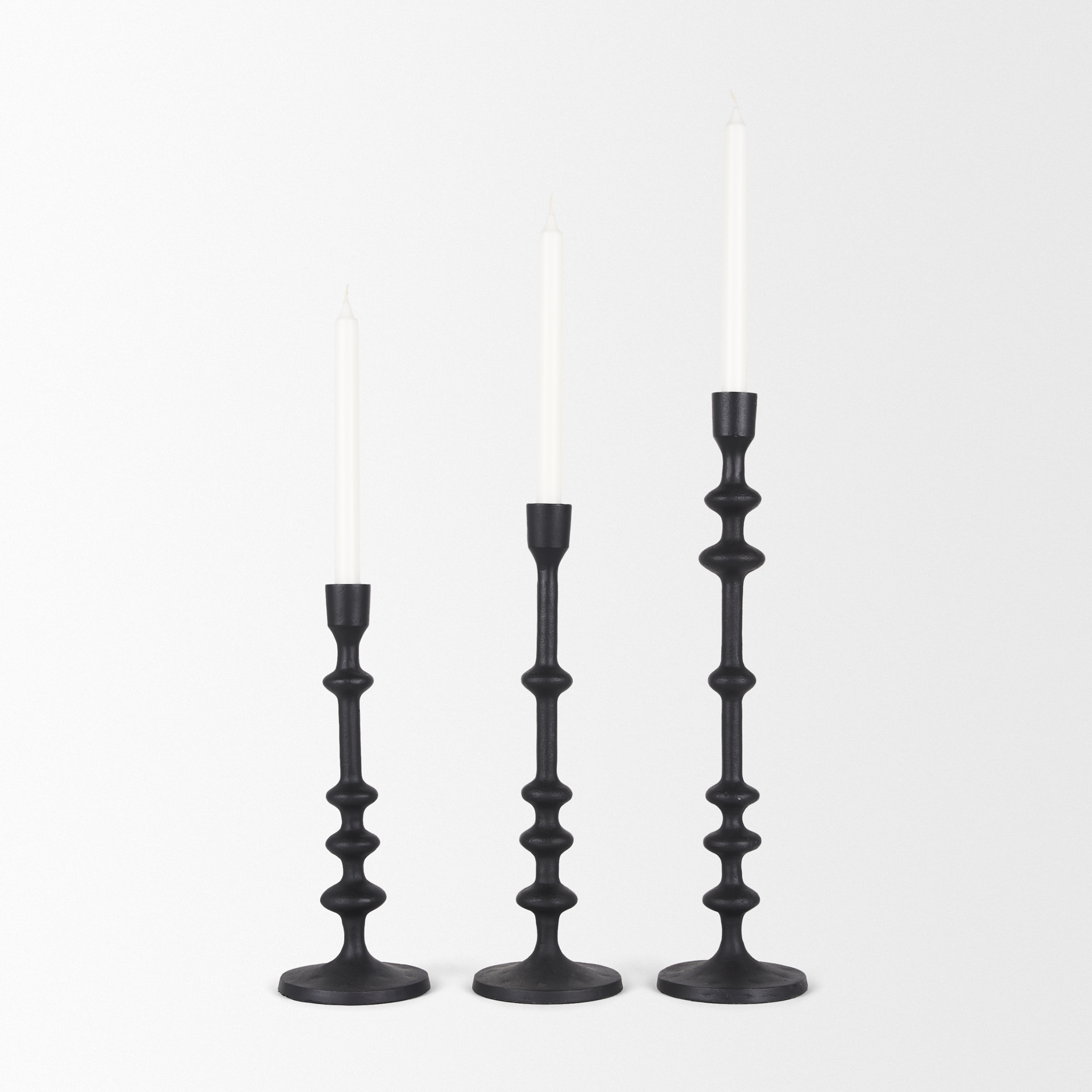 paolo matte black metal candle holder (set of 3)