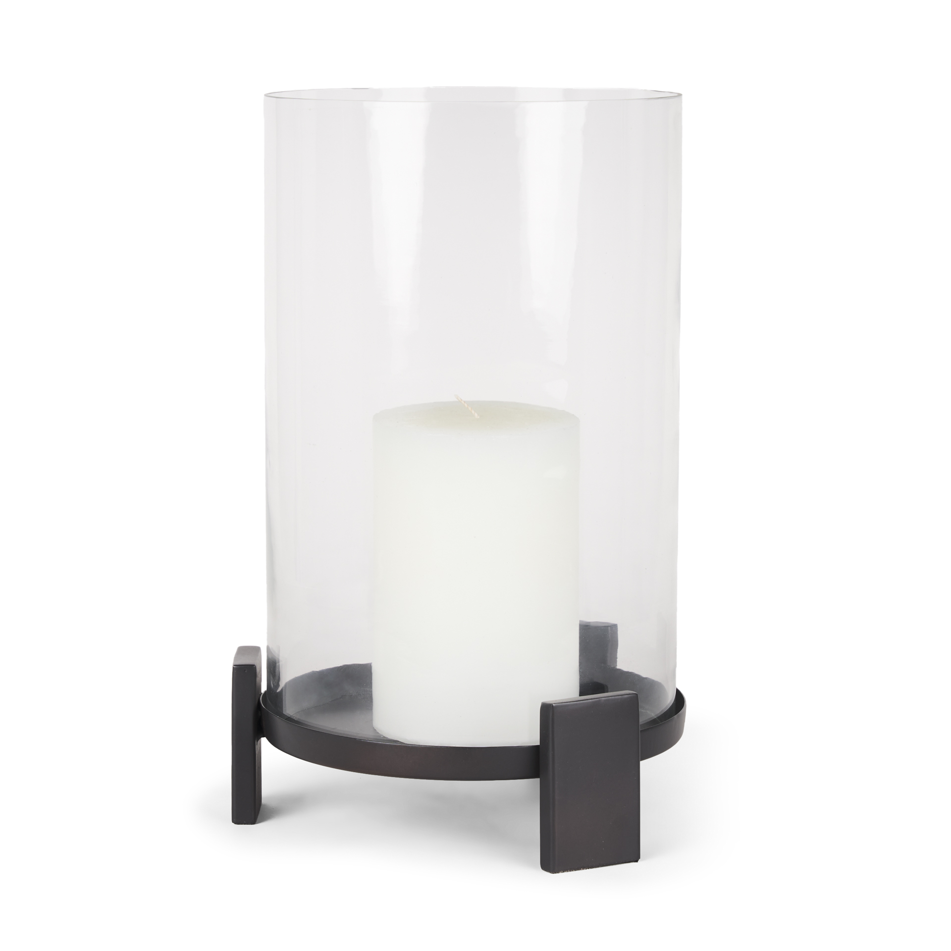 price large matte black metal w/ glass hurricane candle holder