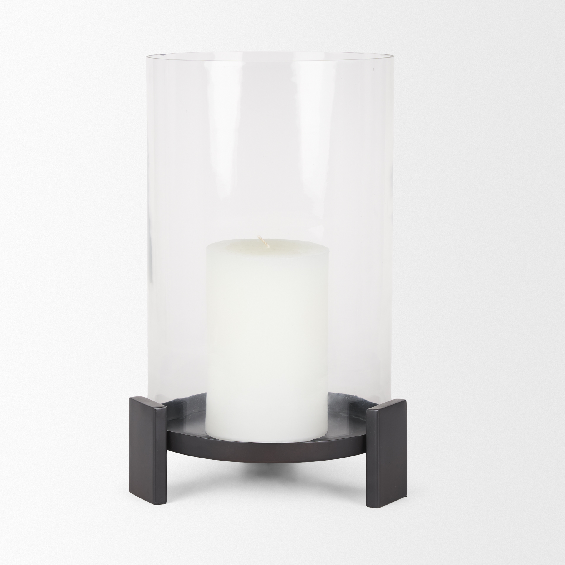 price large matte black metal w/ glass hurricane candle holder