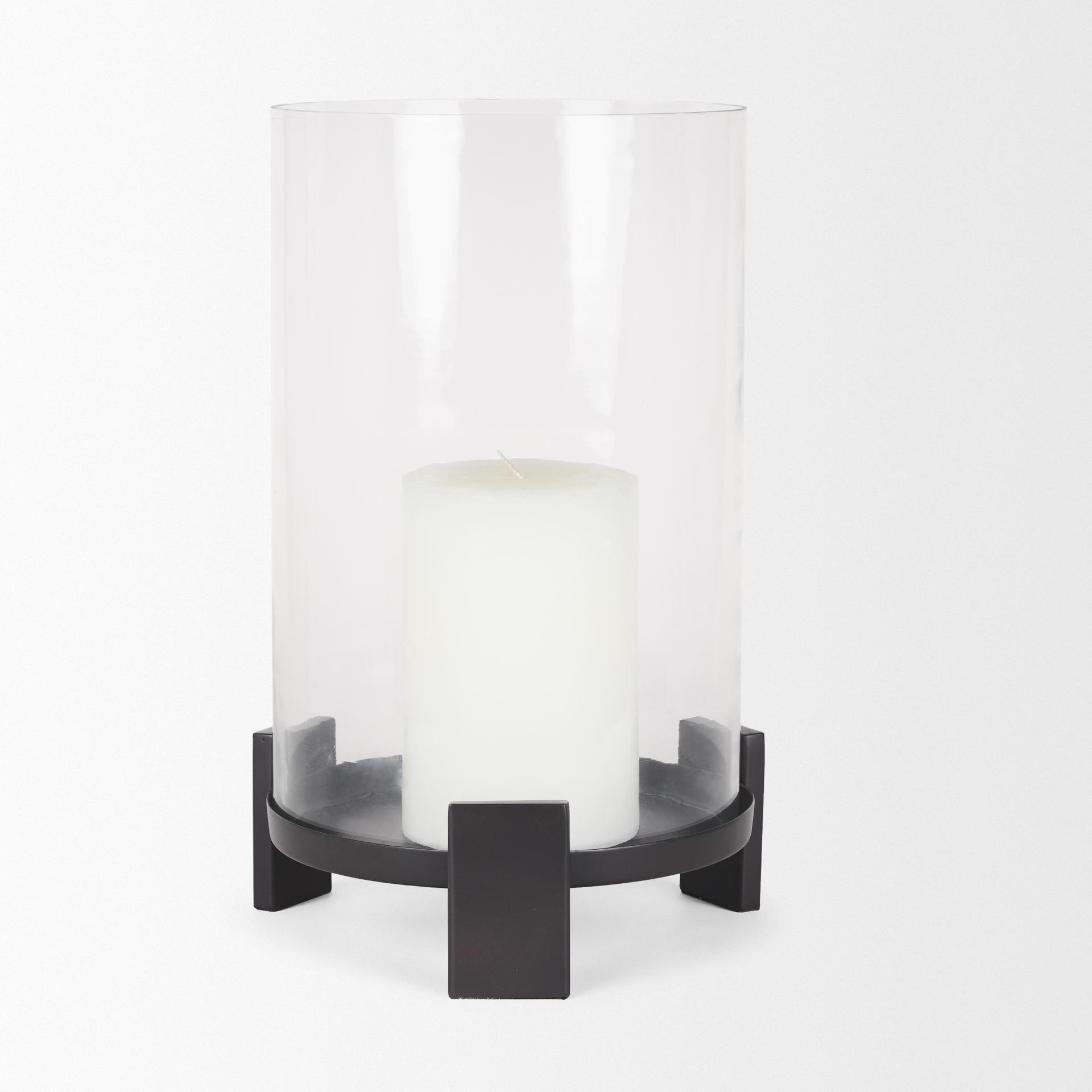 price large matte black metal w/ glass hurricane candle holder