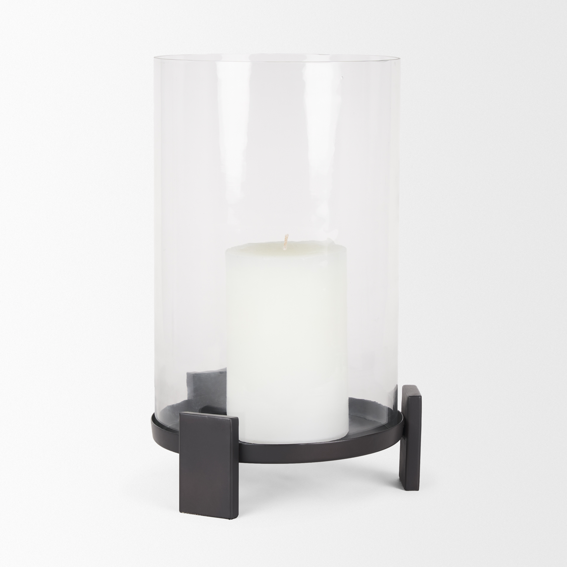 price large matte black metal w/ glass hurricane candle holder