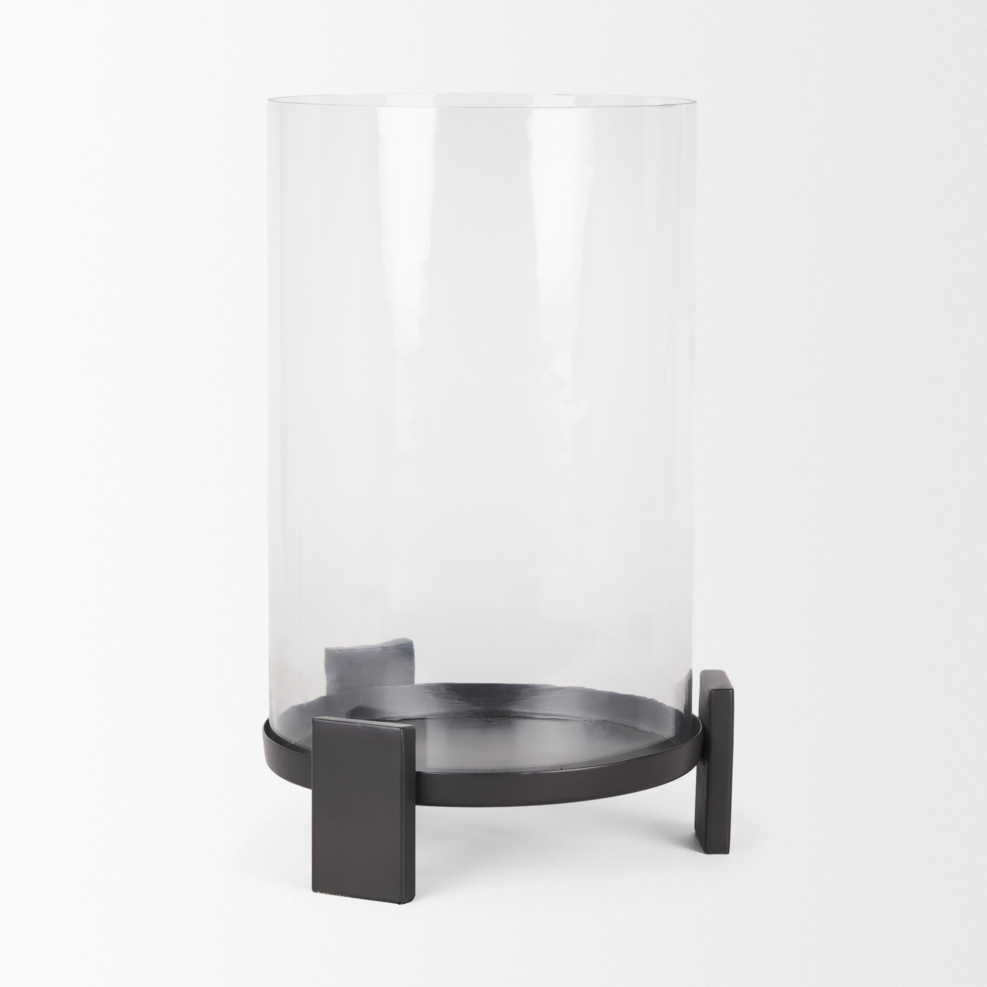price large matte black metal w/ glass hurricane candle holder