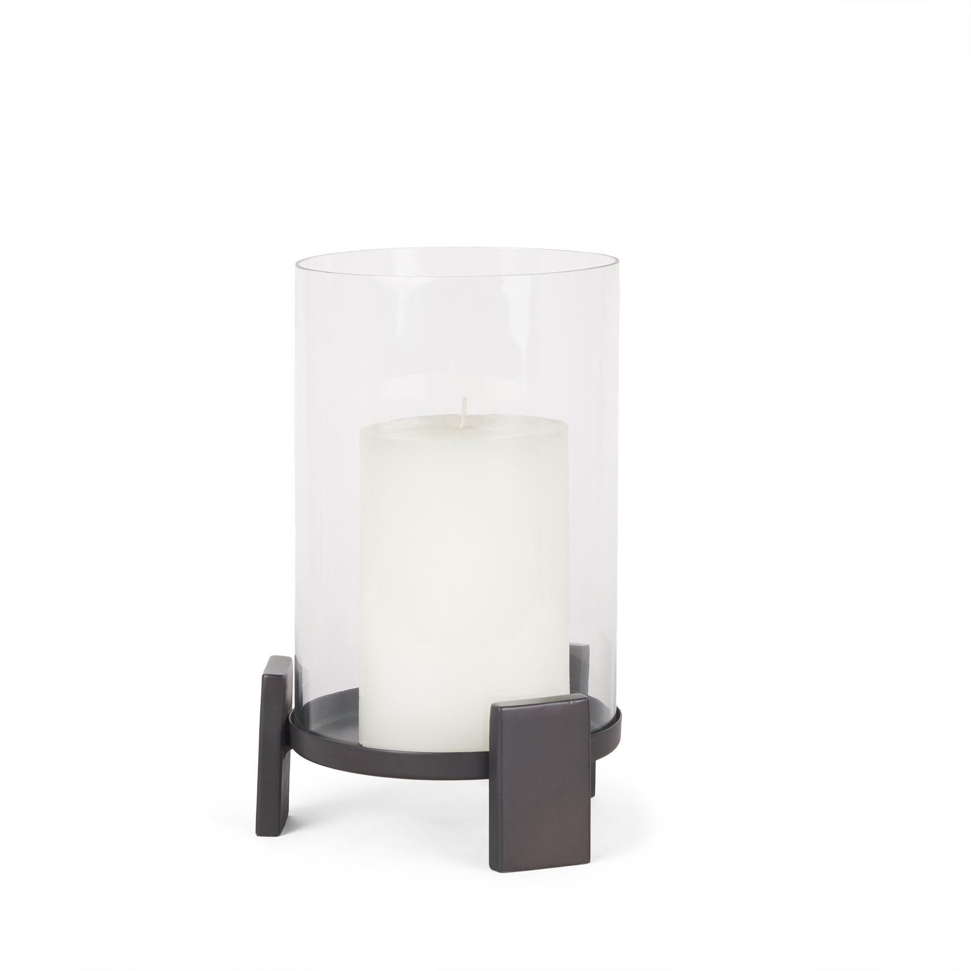 price small matte black metal w/ glass hurricane candle holder