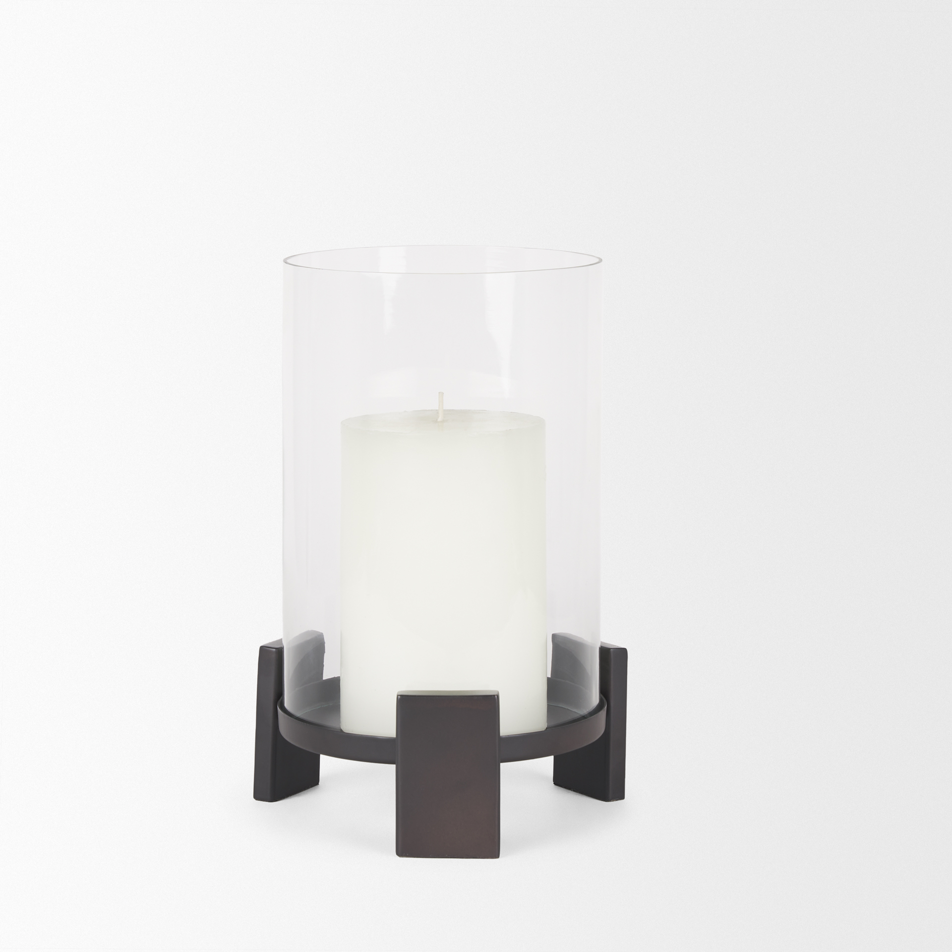 price small matte black metal w/ glass hurricane candle holder