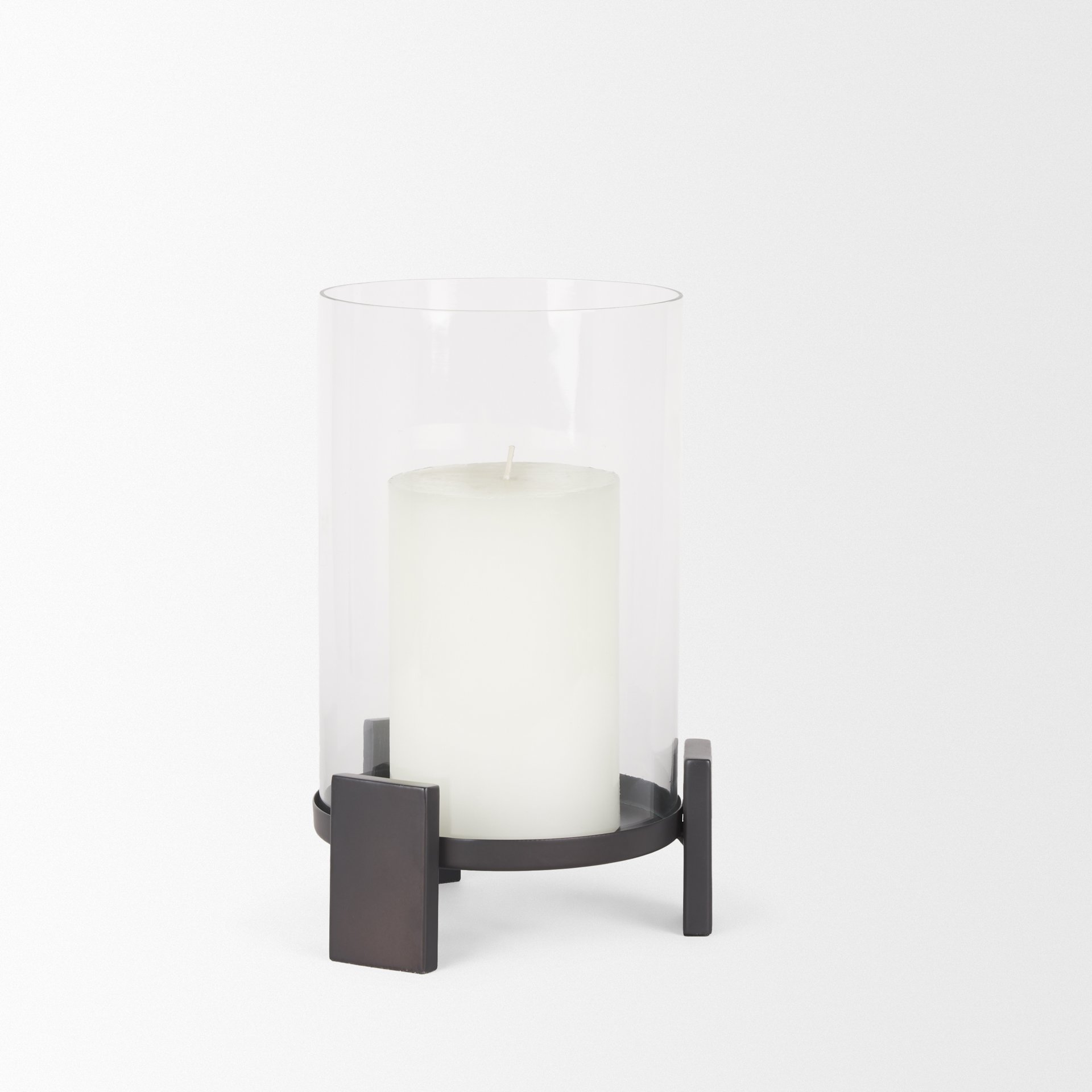 price small matte black metal w/ glass hurricane candle holder