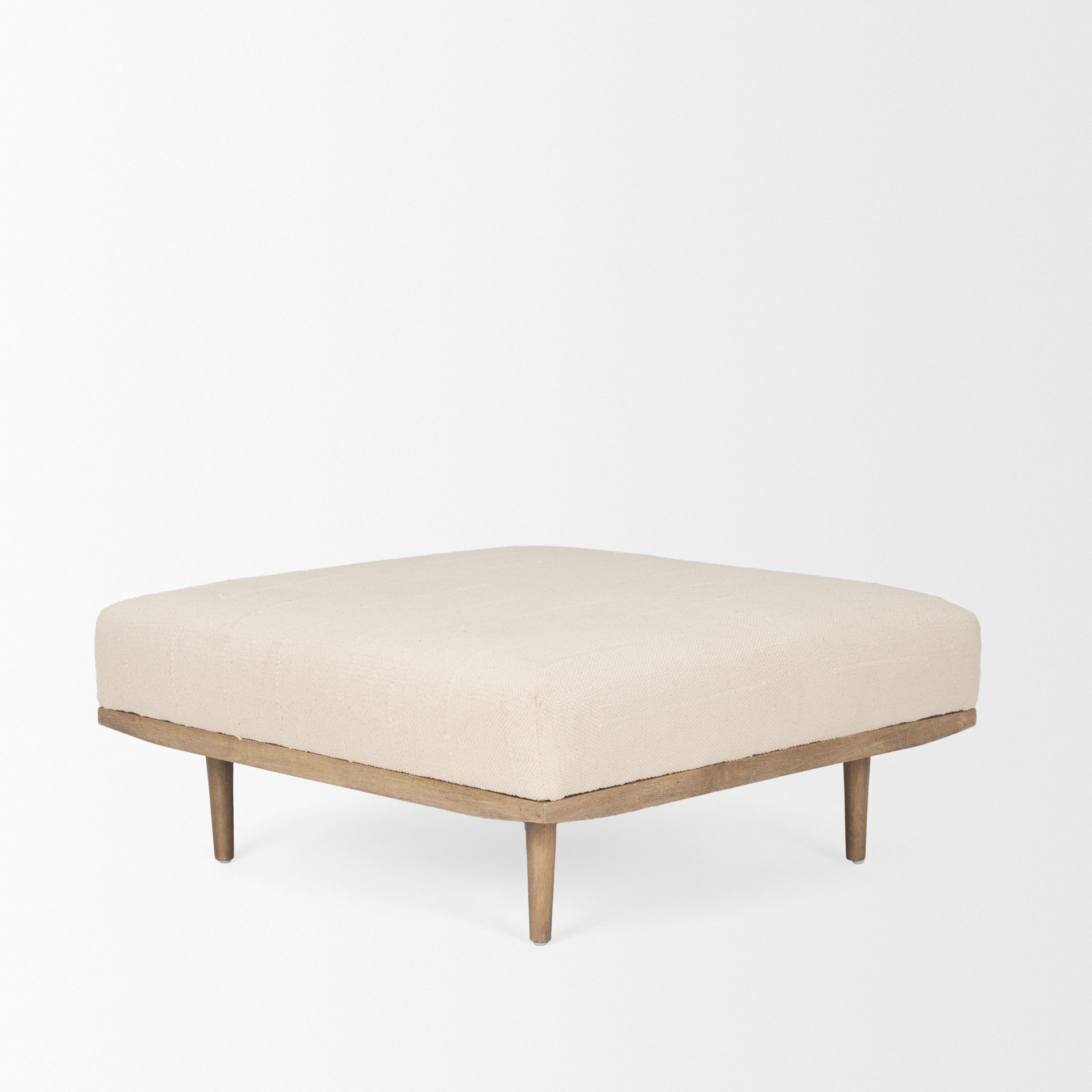 Shae Brown Wood w/ Oatmeal Fabric Ottoman