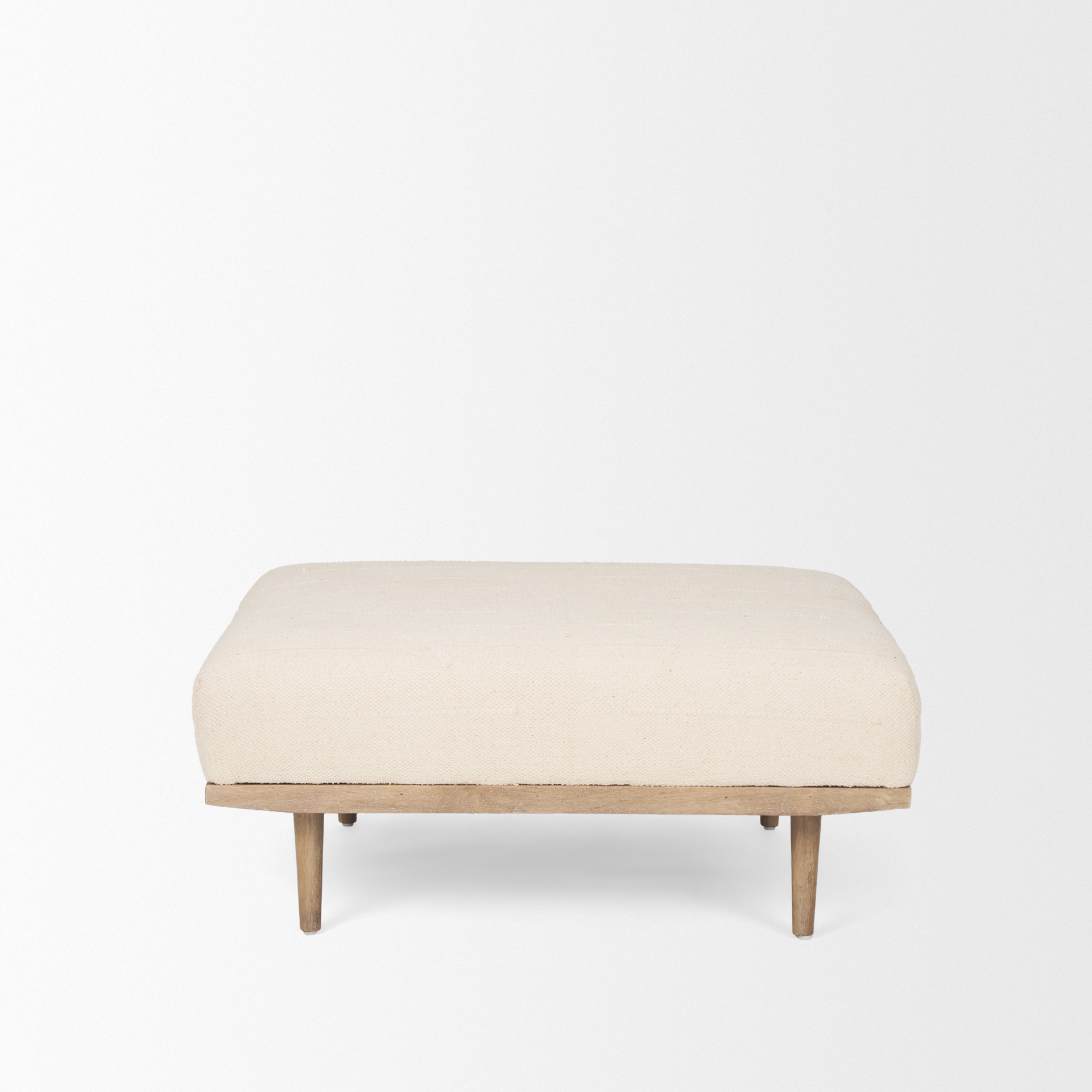 Shae Brown Wood w/ Oatmeal Fabric Ottoman