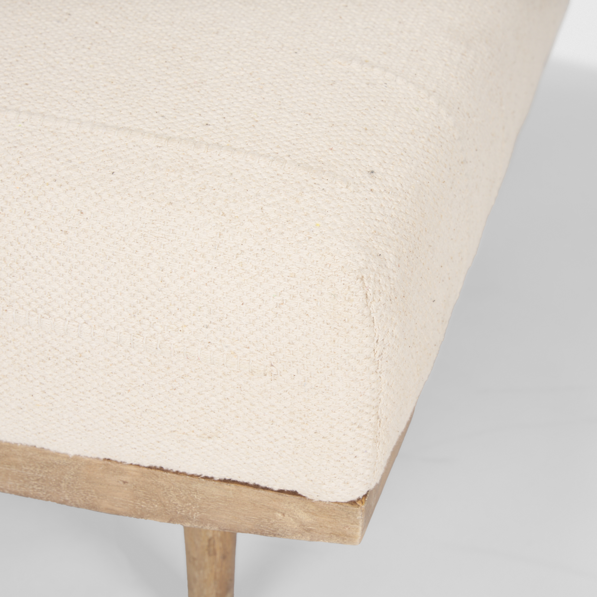 Shae Brown Wood w/ Oatmeal Fabric Ottoman