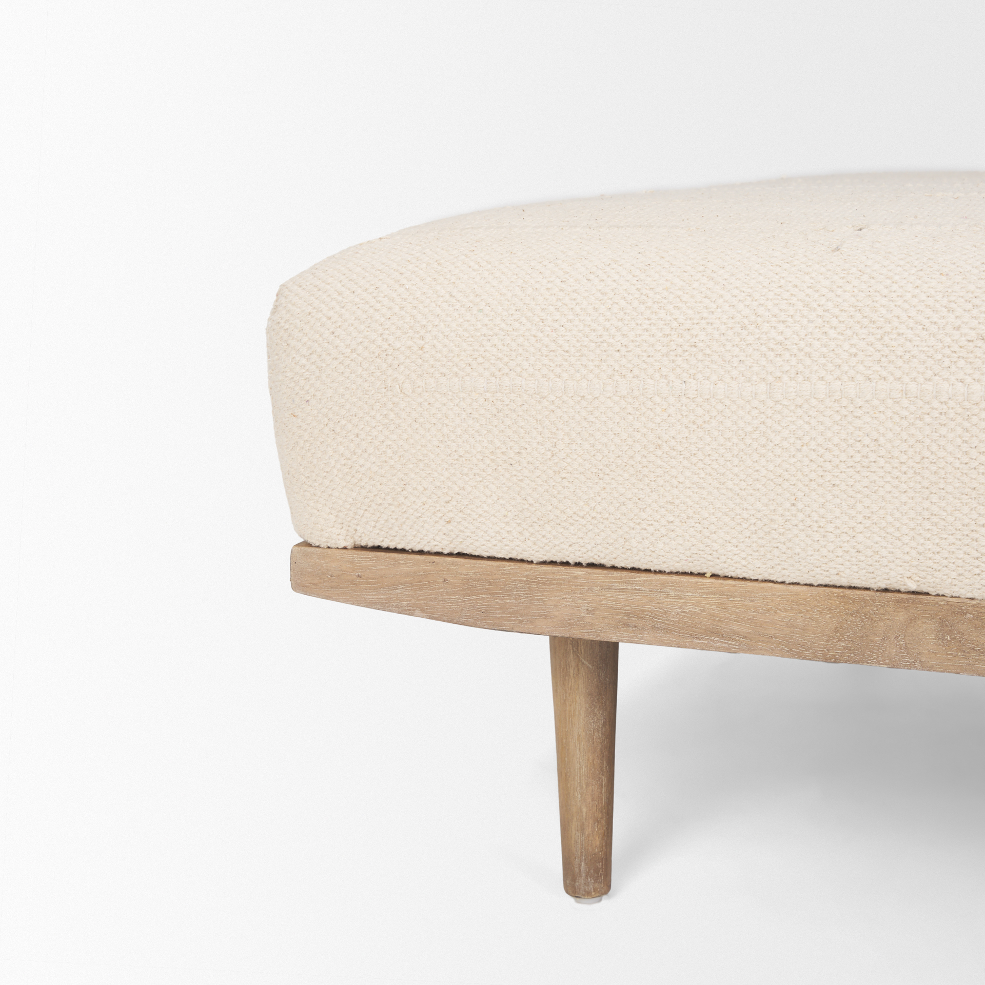 Shae Brown Wood w/ Oatmeal Fabric Ottoman