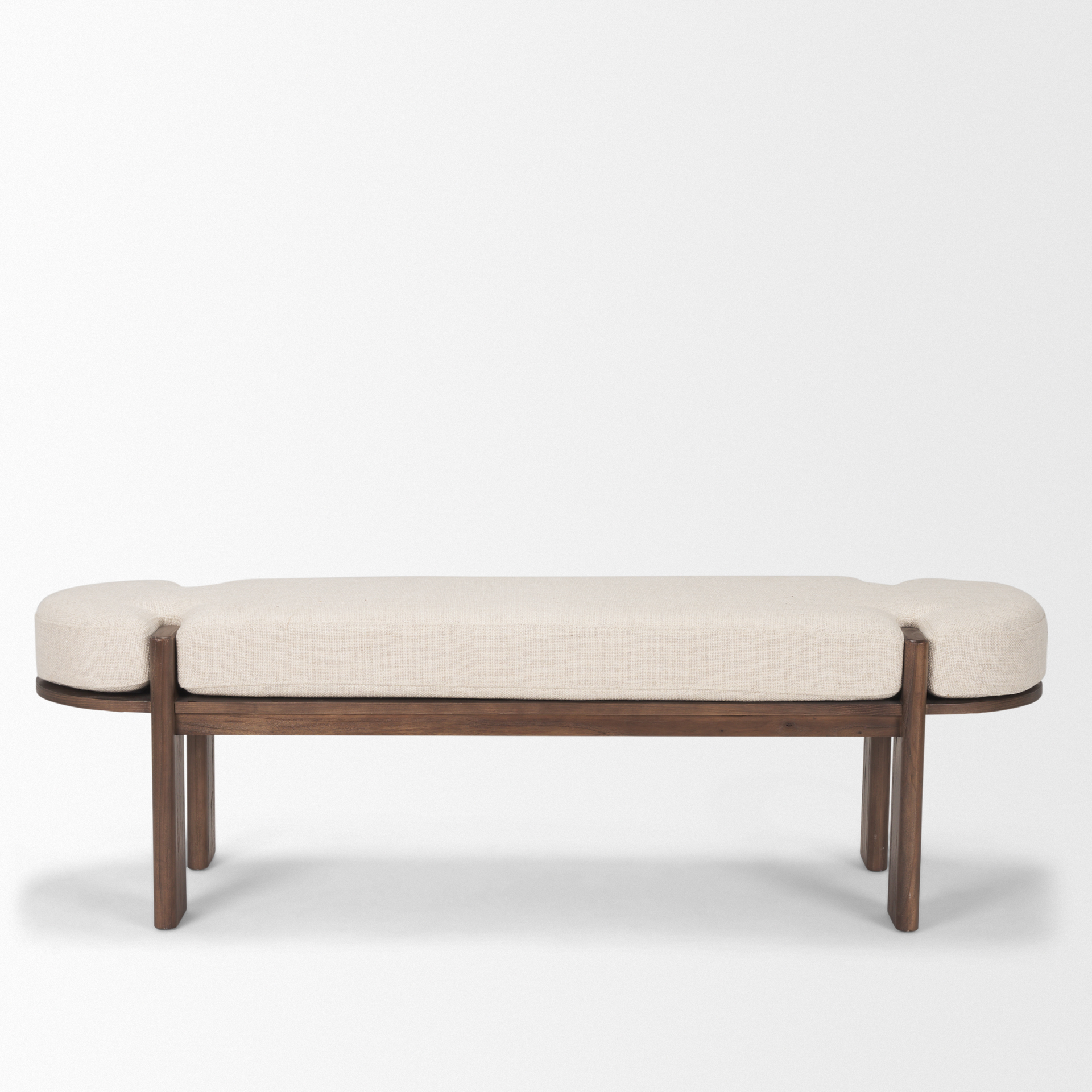 sohan dark elm wood w/ oatmeal fabric bench