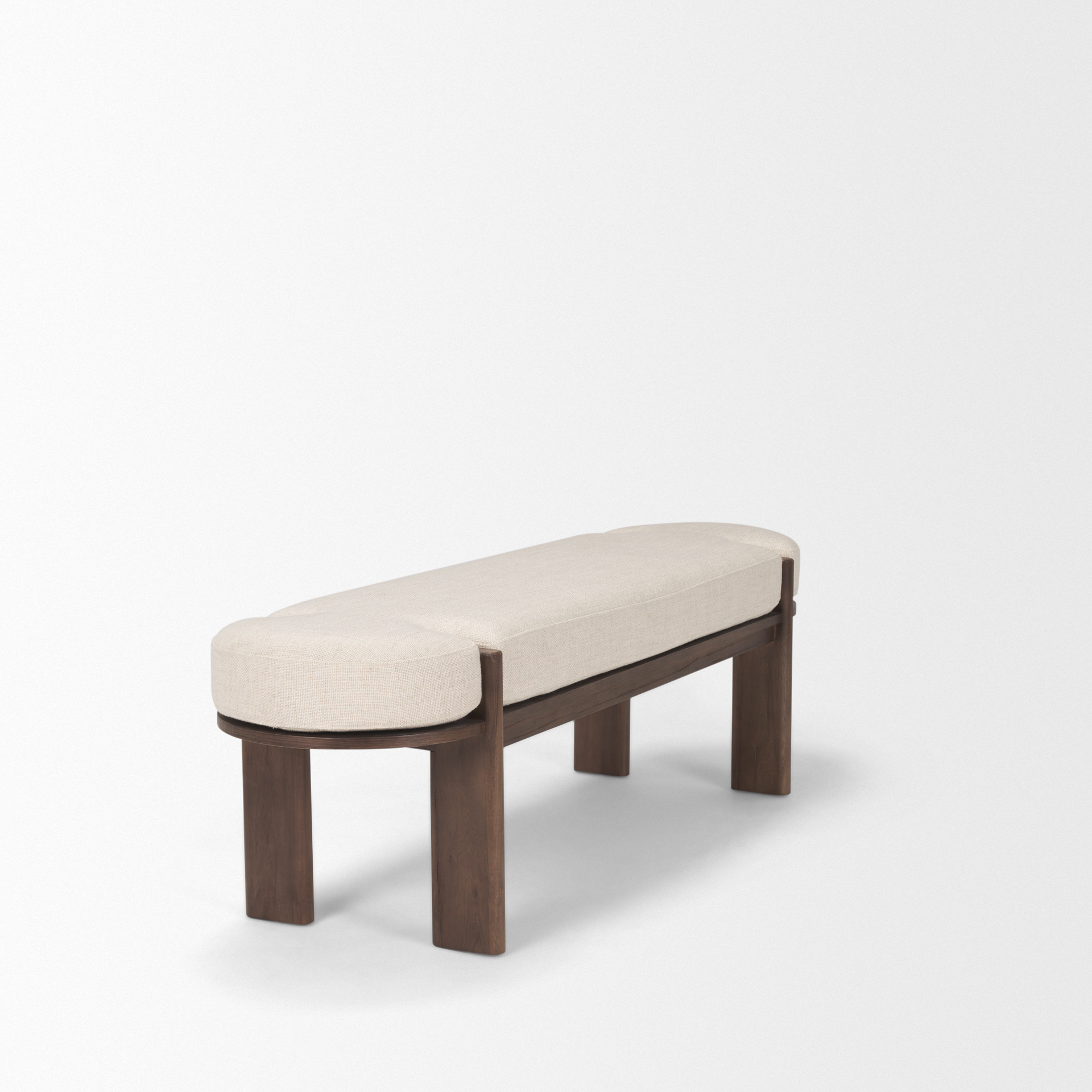 sohan dark elm wood w/ oatmeal fabric bench