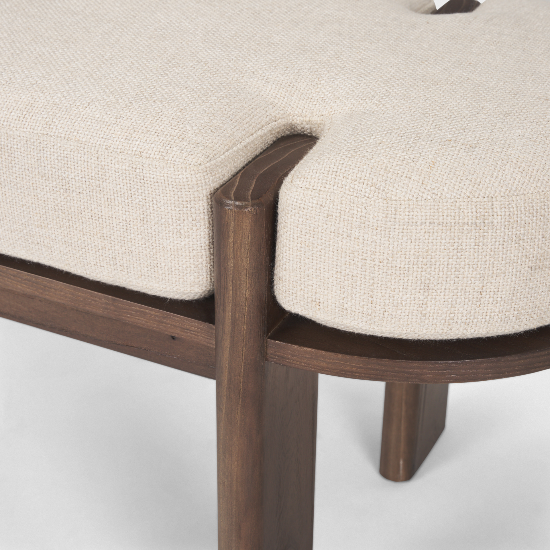 sohan dark elm wood w/ oatmeal fabric bench