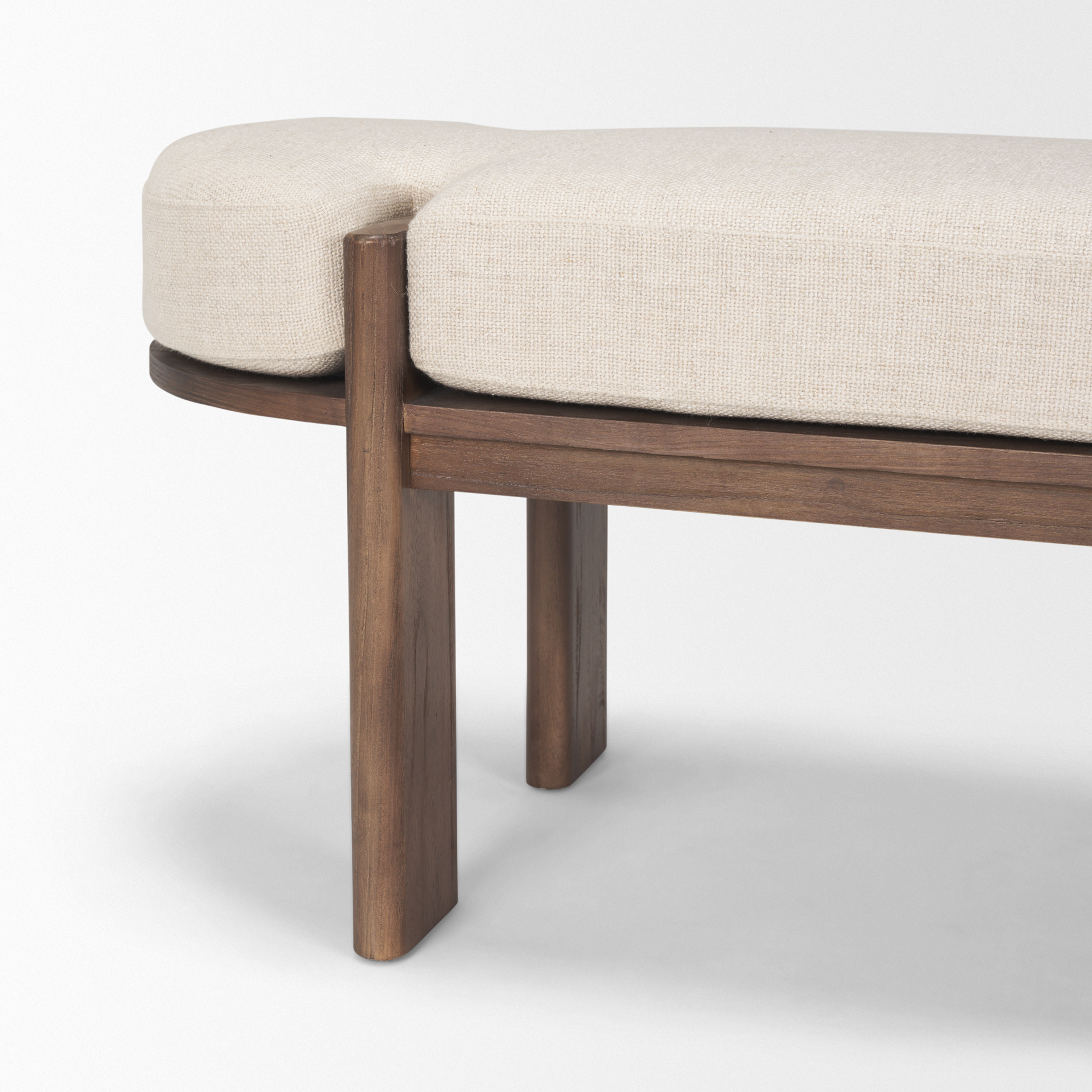 sohan dark elm wood w/ oatmeal fabric bench