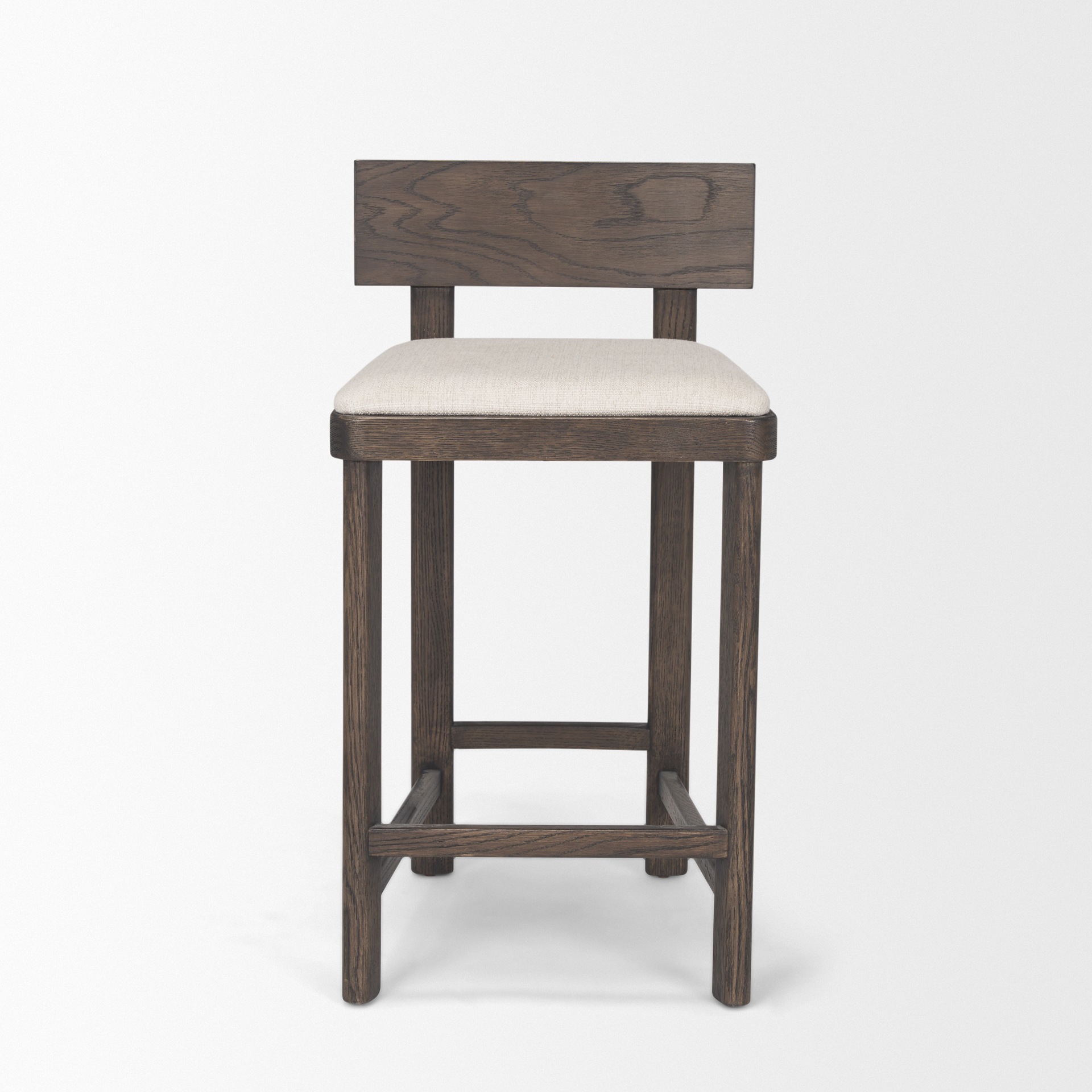 soren dark brown wood w/ oatmeal fabric counter stool