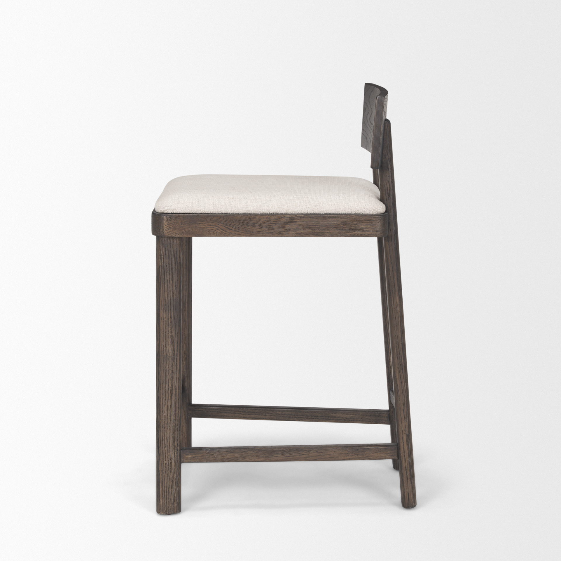 soren dark brown wood w/ oatmeal fabric counter stool