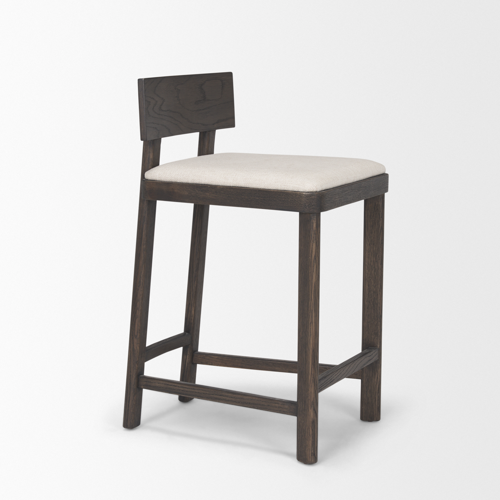 soren dark brown wood w/ oatmeal fabric counter stool