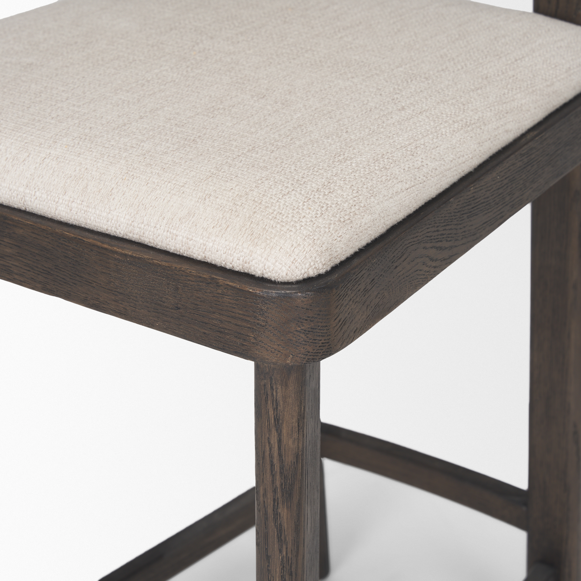 soren dark brown wood w/ oatmeal fabric counter stool